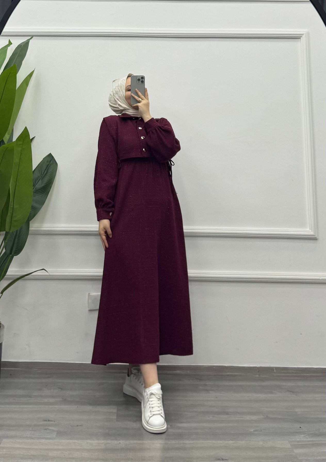 Line Tüvit Elbise Bordo