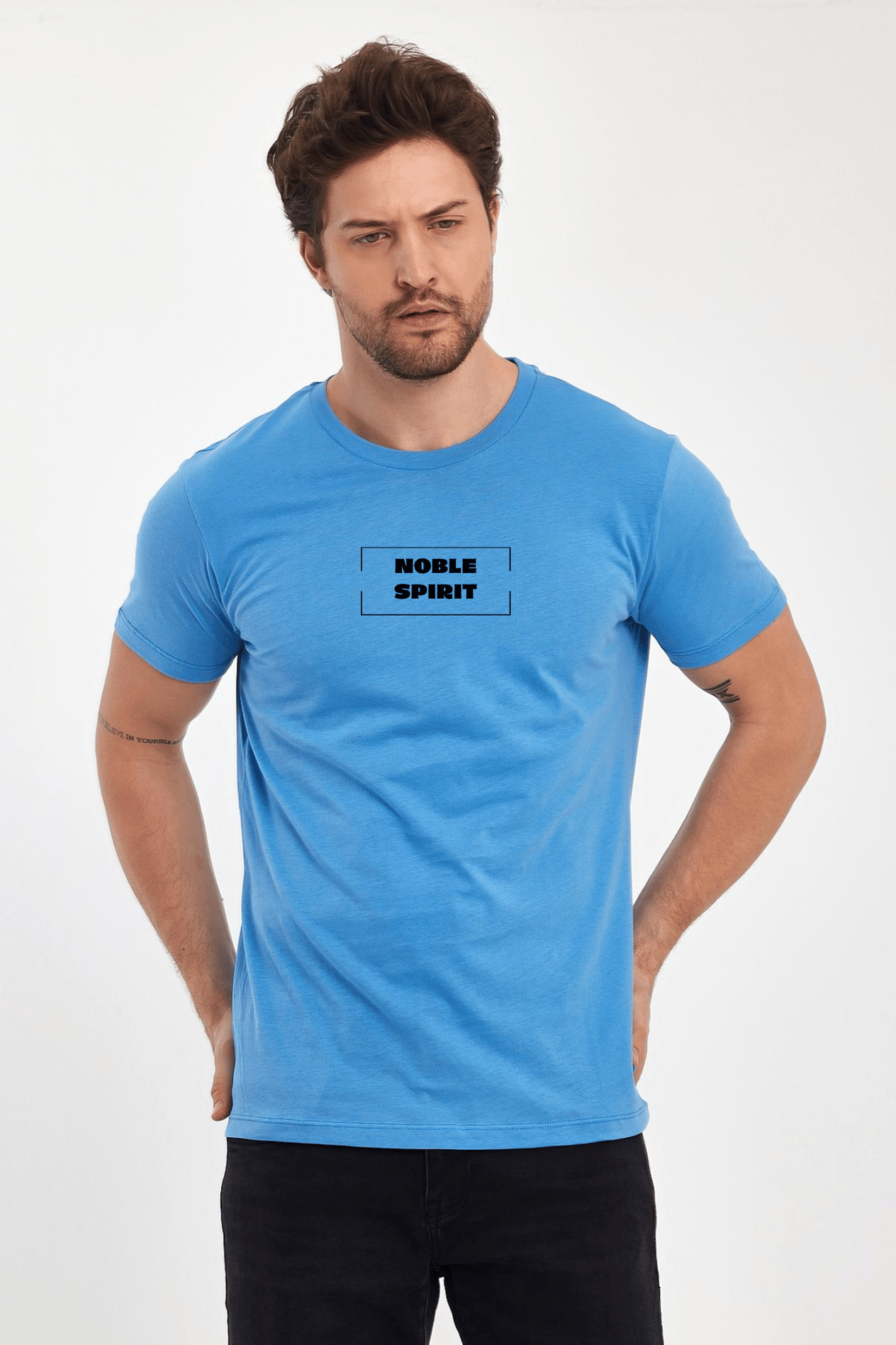 FİHA/2059- ERKEK BASKILI COMPACT SIFIR YAKA TSHIRT - LICHEN BLUE