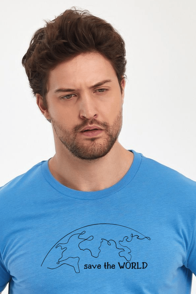 FİHA/2076-ERKEK BASKILI KOMPAK SIFIR YAKA TSHIRT - LICHEN BLUE