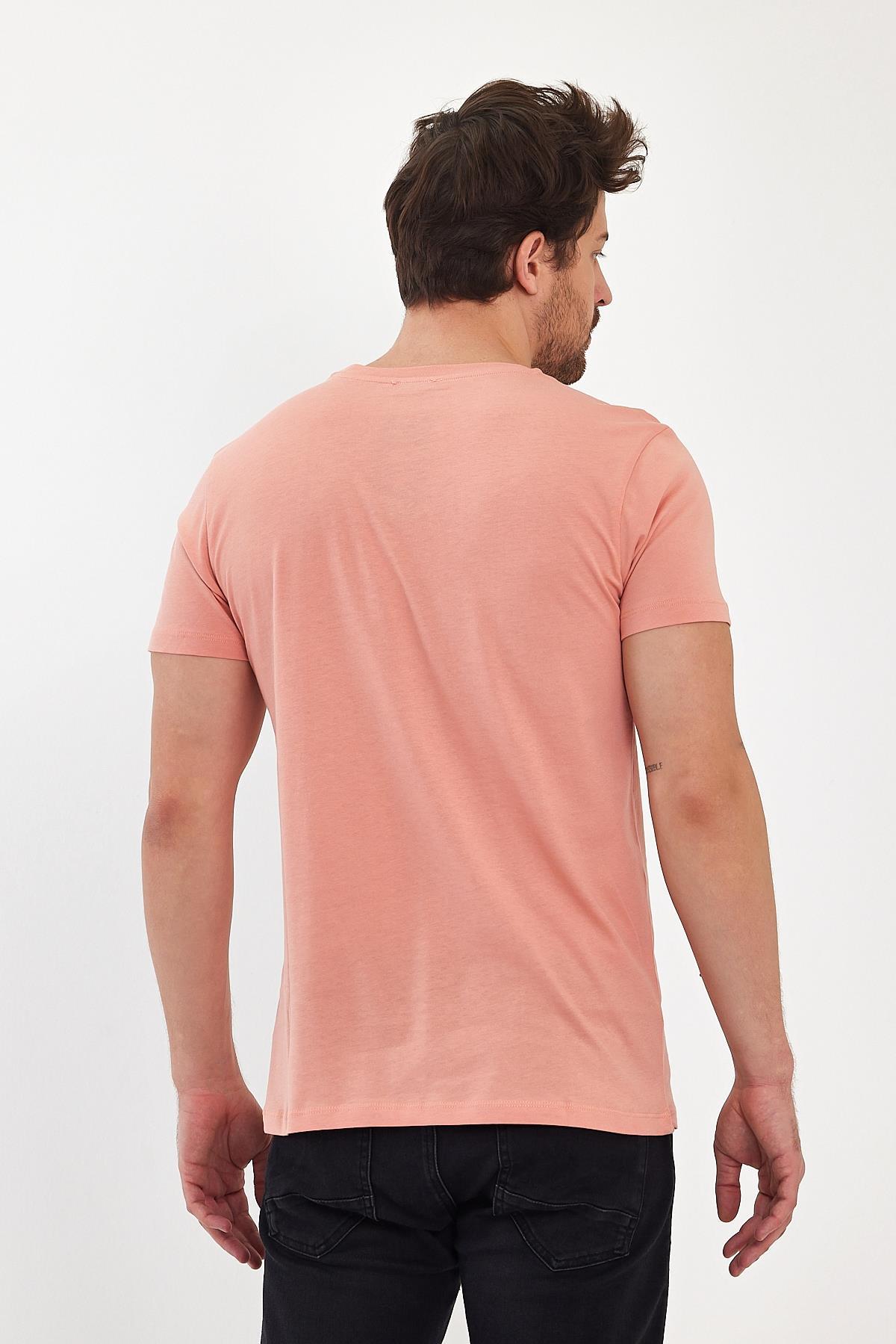 FİHA/2076-ERKEK BASKILI KOMPAK SIFIR YAKA TSHIRT - APRICOT