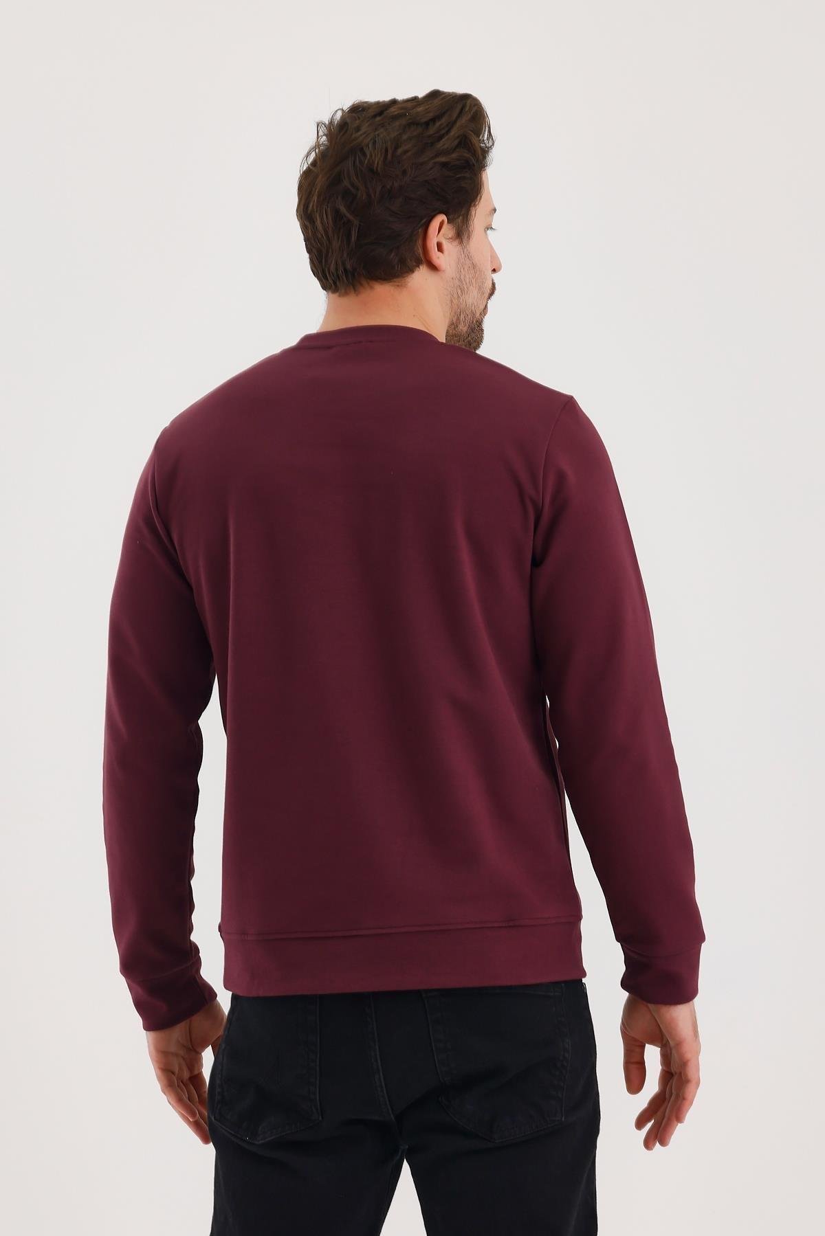 FİHA/2077-UNISEX BASKILI SIFIR YAKA SWEAT - MAUVE WINE