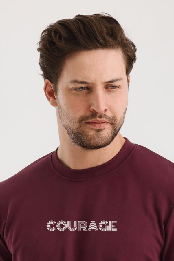 FİHA/2077-UNISEX BASKILI SIFIR YAKA SWEAT - MAUVE WINE