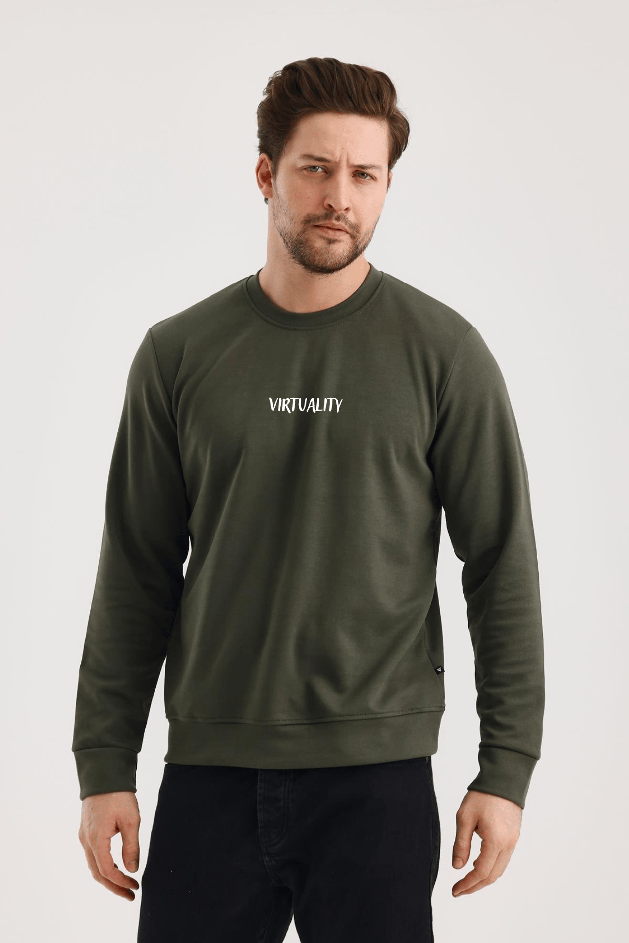 FİHA/2078-UNISEX BASKILI SIFIR YAKA SWEAT - HAKİ