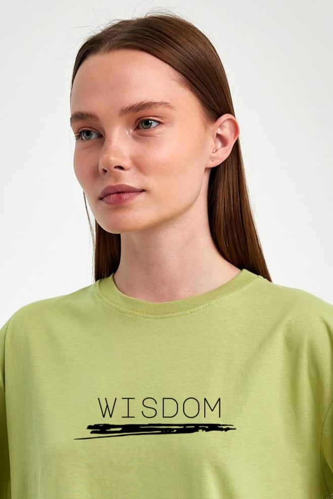FİHA/2511-UNİSEX OVERSIZE BASKILI SIFIR YAKA TSHIRT - FISTIK YEŞİLİ