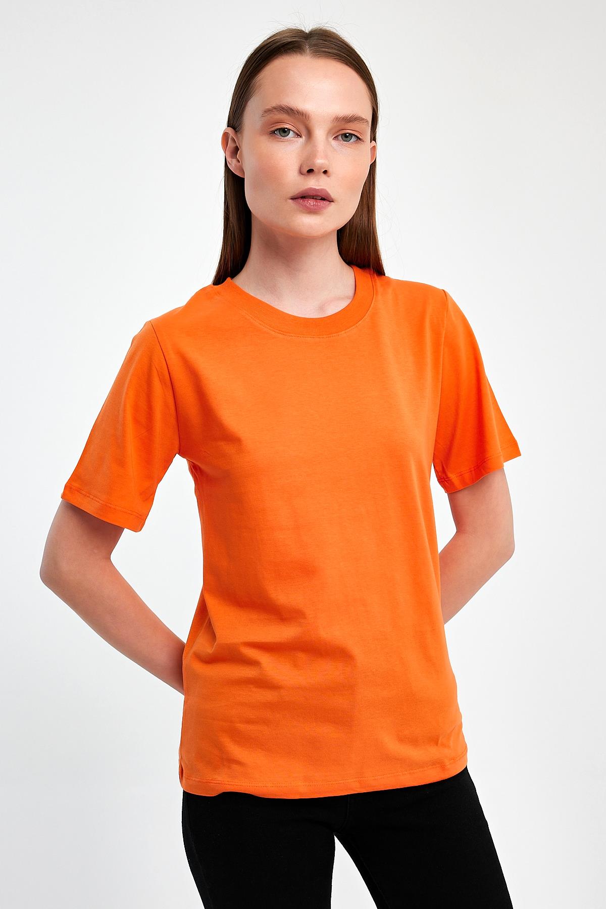 FİHA/3015-KADIN SIFIR YAKA T-SHIRT - ORANJ