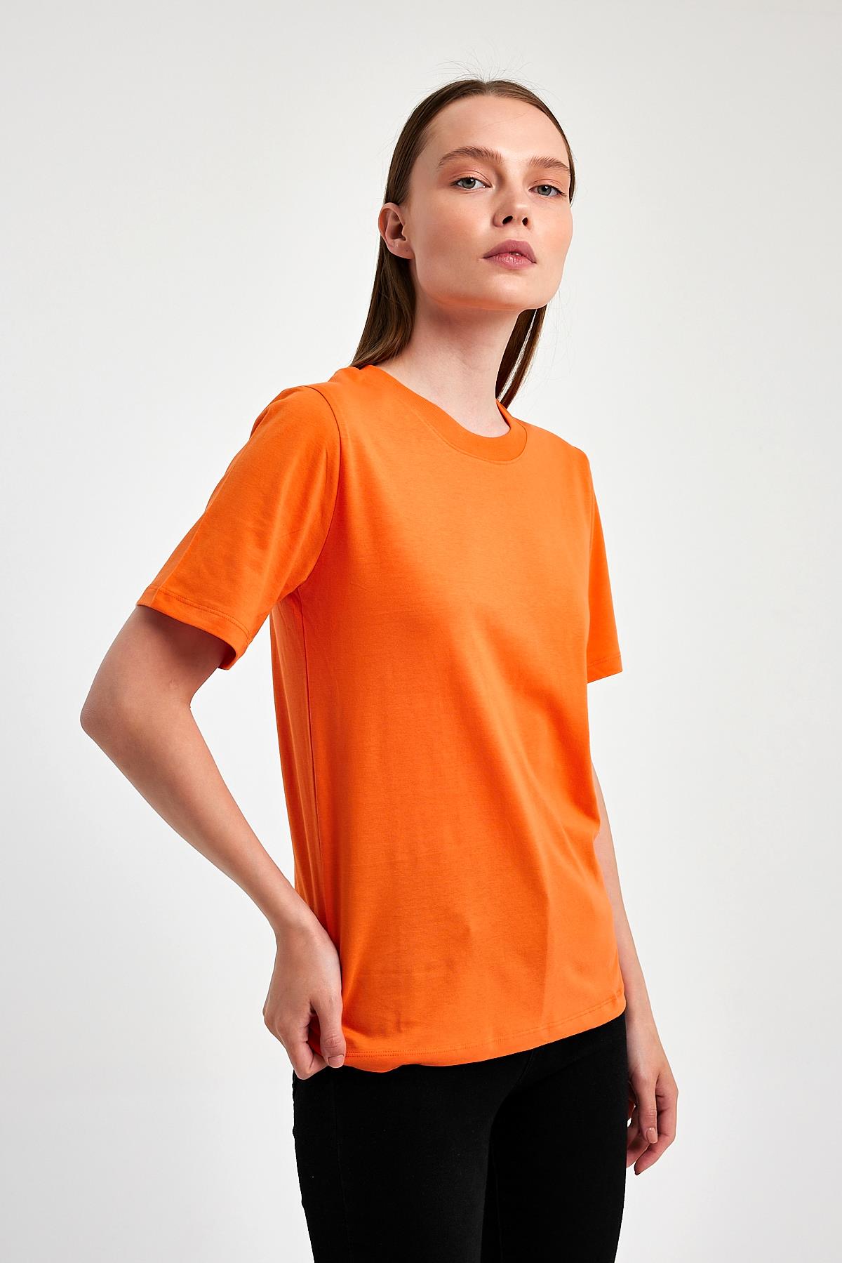 FİHA/3015-KADIN SIFIR YAKA T-SHIRT - ORANJ