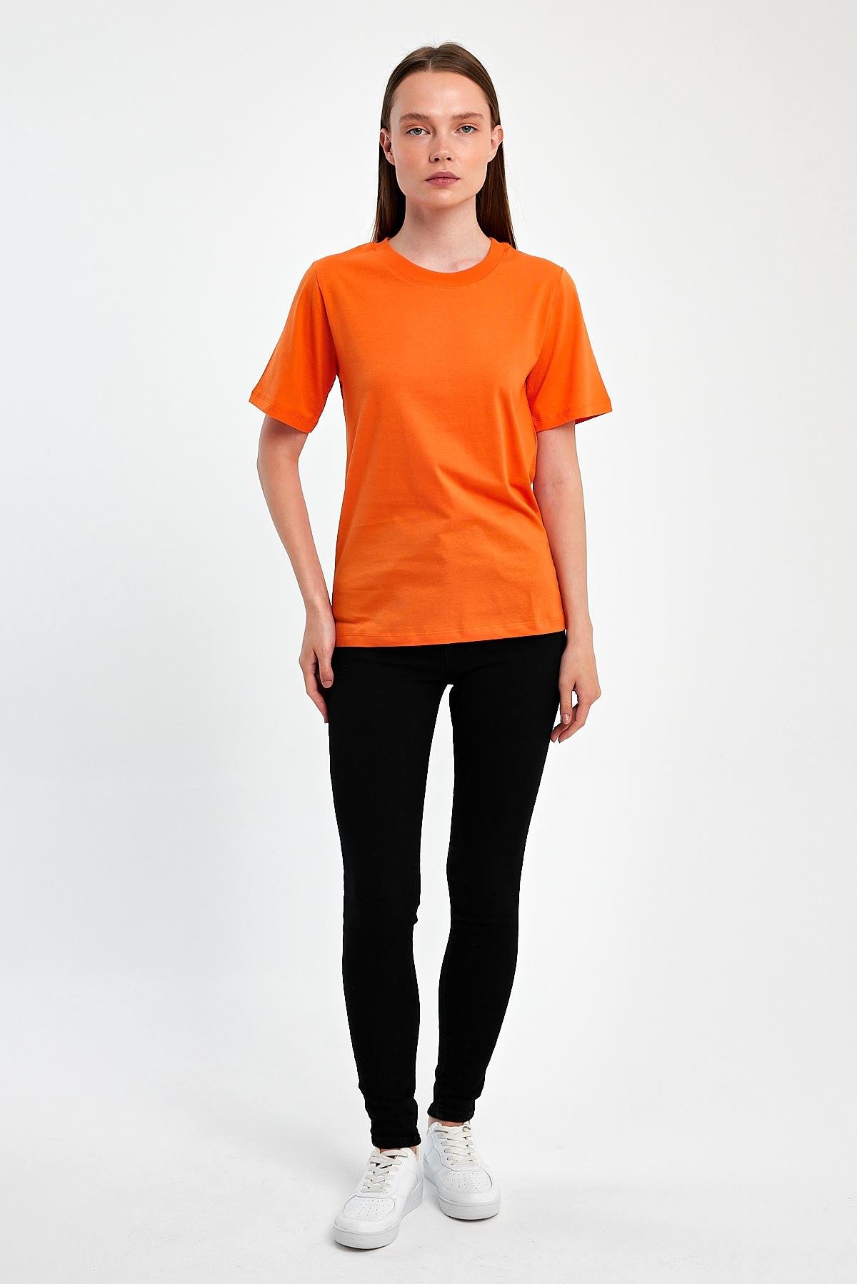 FİHA/3015-KADIN SIFIR YAKA T-SHIRT - ORANJ