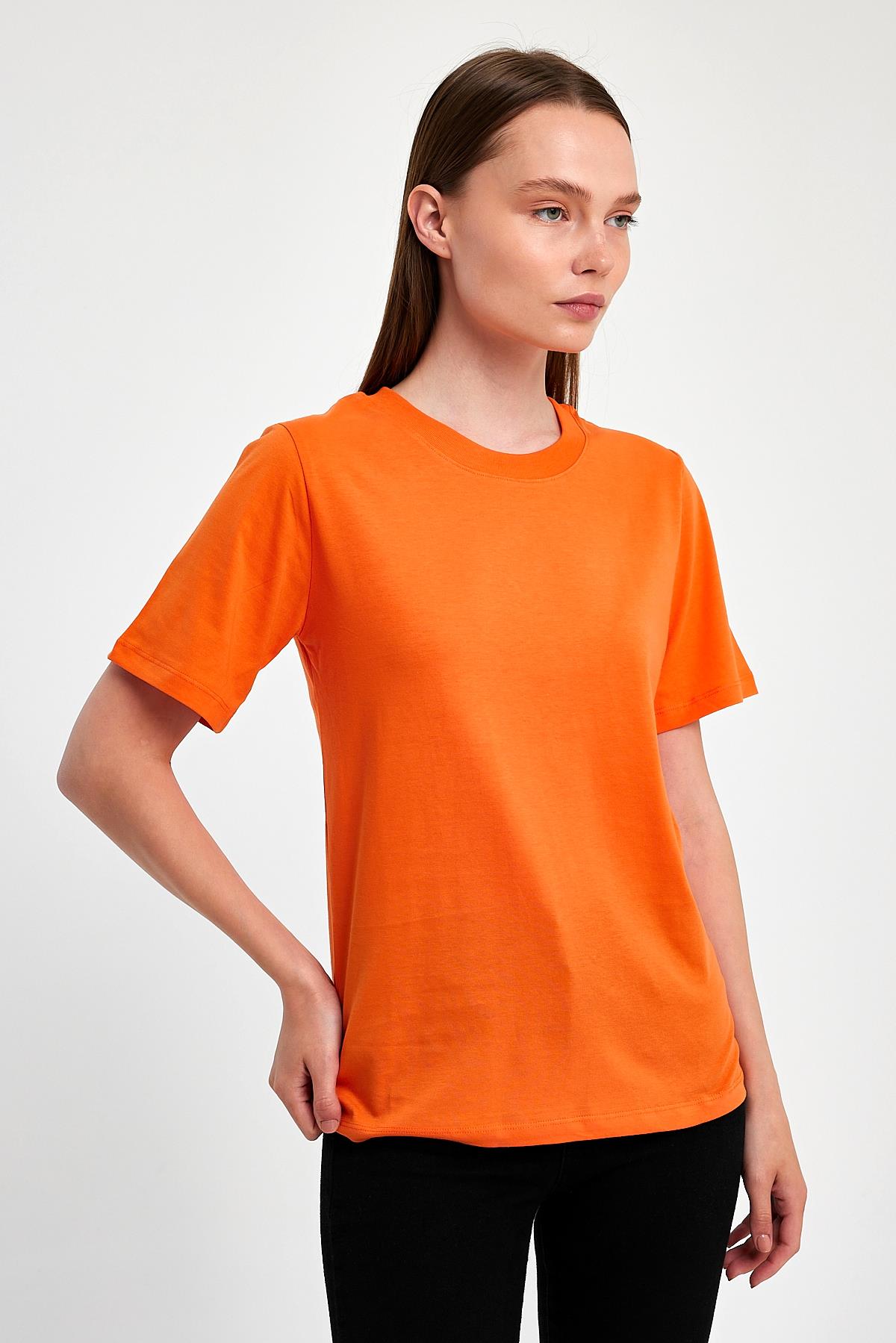 FİHA/3015-KADIN SIFIR YAKA T-SHIRT - ORANJ