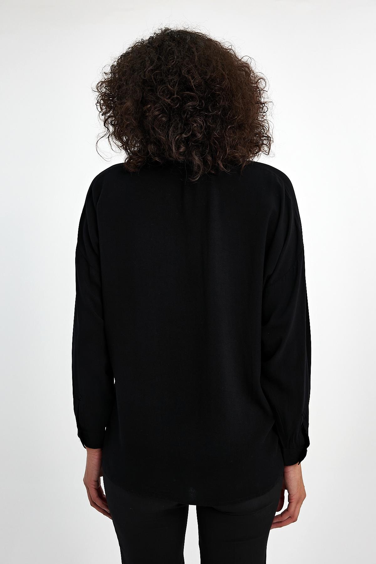 FİHA/3040-KADIN OVERSIZE POPLİN GÖMLEK - SİYAH