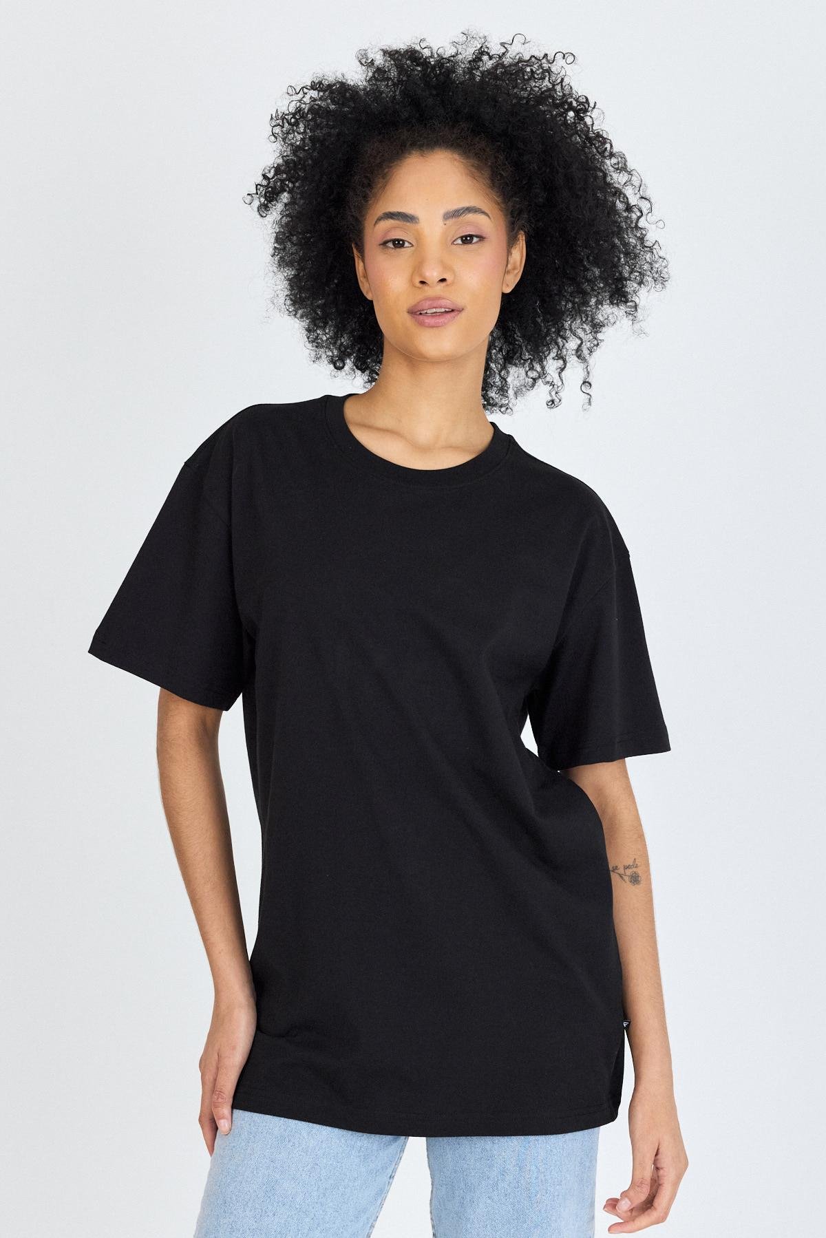 FİHA/3099-UNISEX OVERSIZE SIFIR YAKA TSHIRT - SİYAH