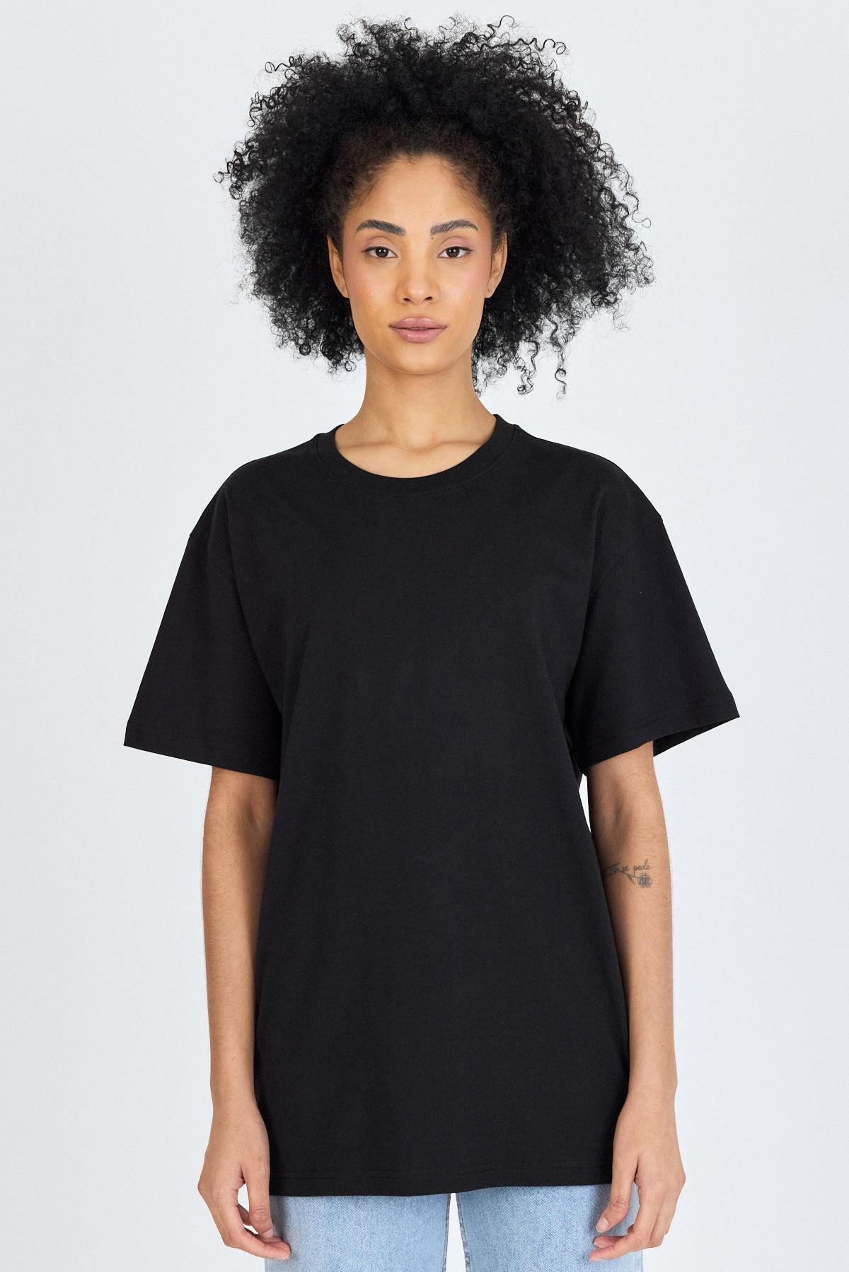 FİHA/3099-UNISEX OVERSIZE SIFIR YAKA TSHIRT - SİYAH