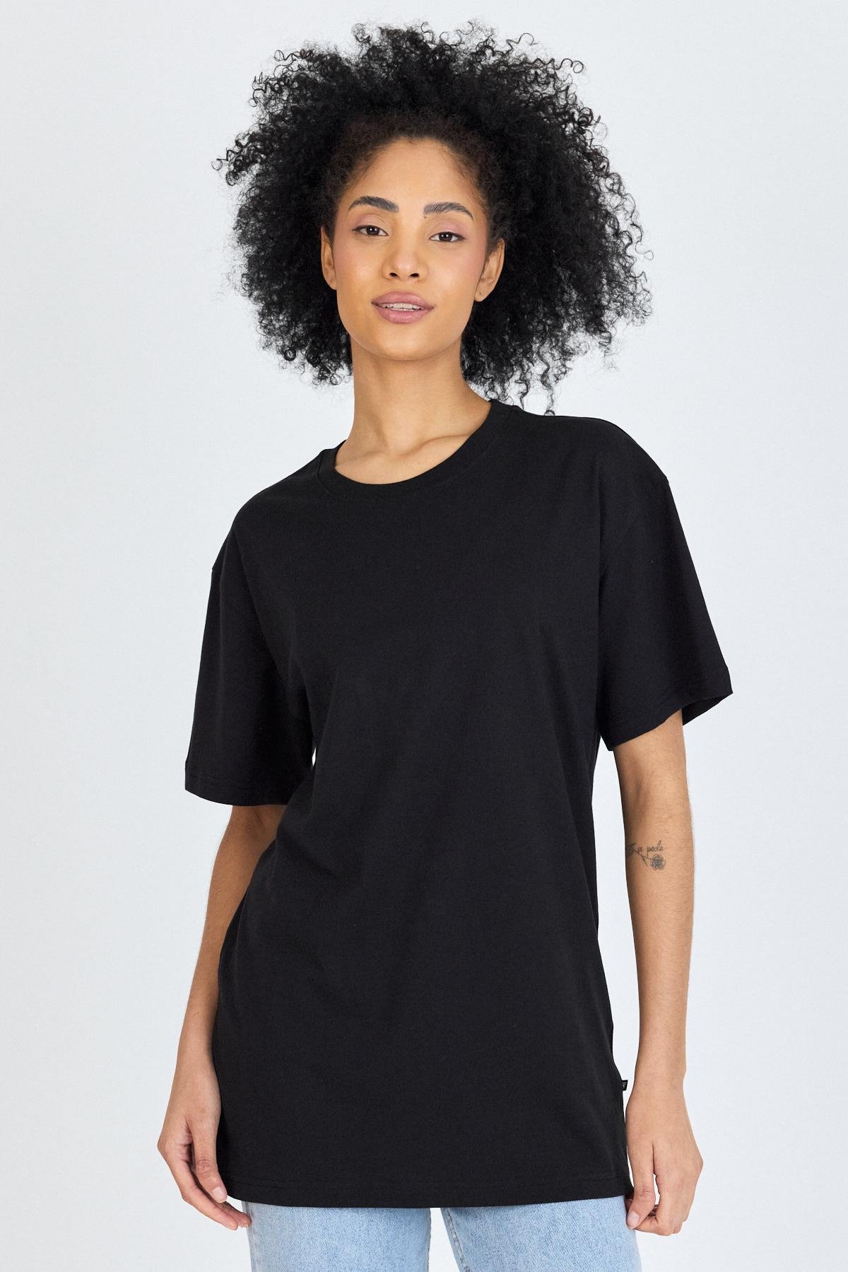 FİHA/3099-UNISEX OVERSIZE SIFIR YAKA TSHIRT - SİYAH