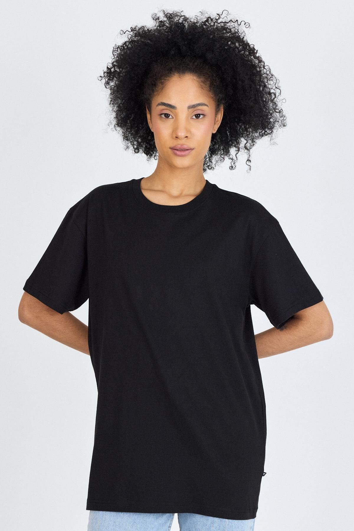 FİHA/3099-UNISEX OVERSIZE SIFIR YAKA TSHIRT - SİYAH