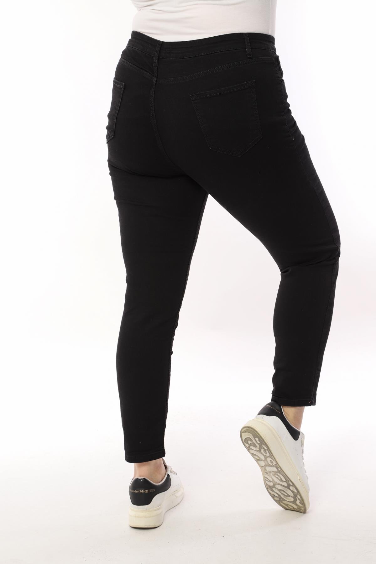 FİHA/4023-KADIN BATTAL DÜZ JEANS - SİYAH