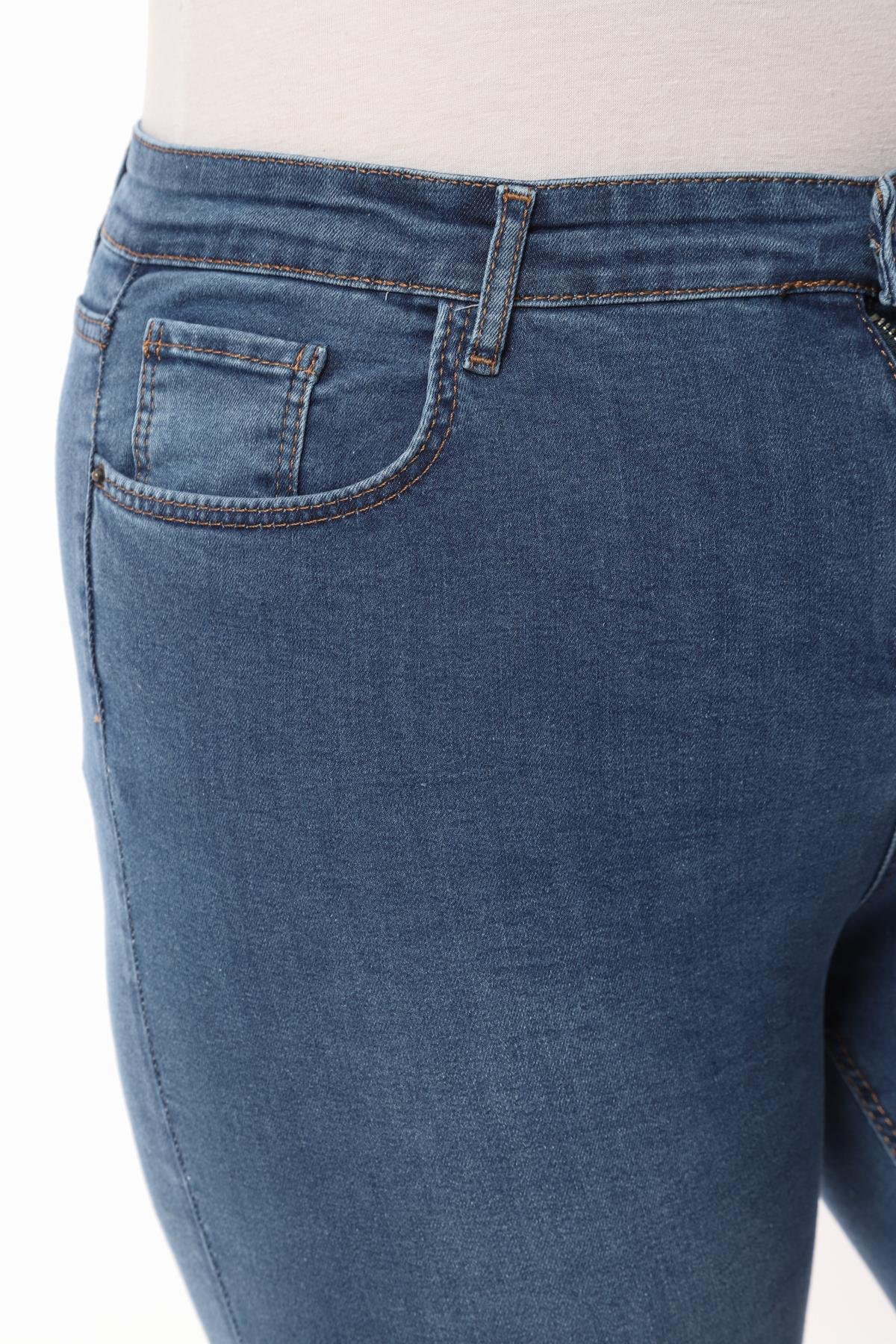 FİHA/4026-KADIN BATTAL TAŞLAMALI JEANS - MAVİ