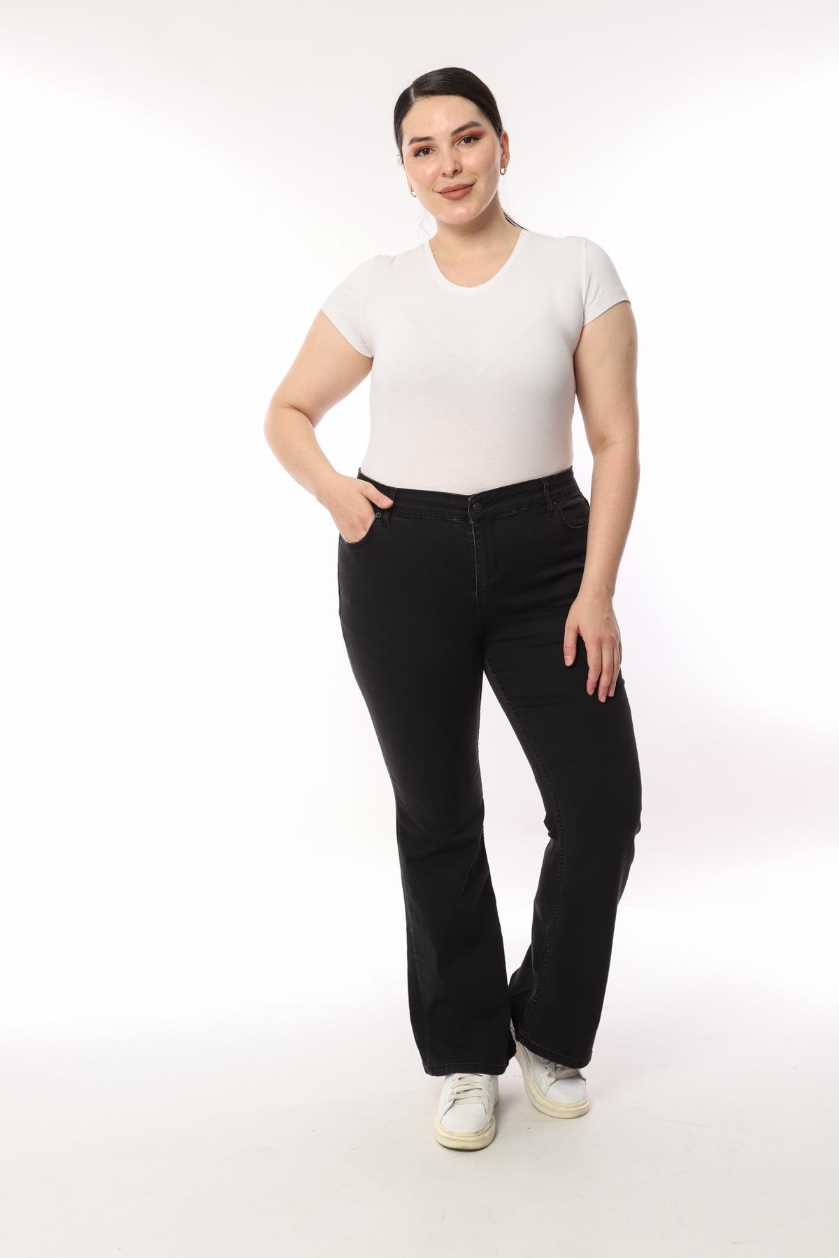 FİHA/4036-KADIN BATTAL İSPANYOL PAÇA JEANS - ANTRASİT