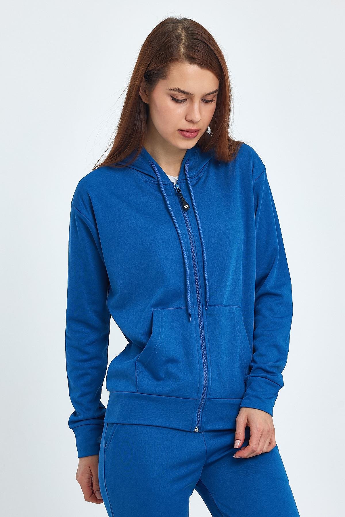 FİHA/5003-KADIN AKAT ŞARDONLU KAPŞ.FERMUARLI SWEAT - İNDİGO