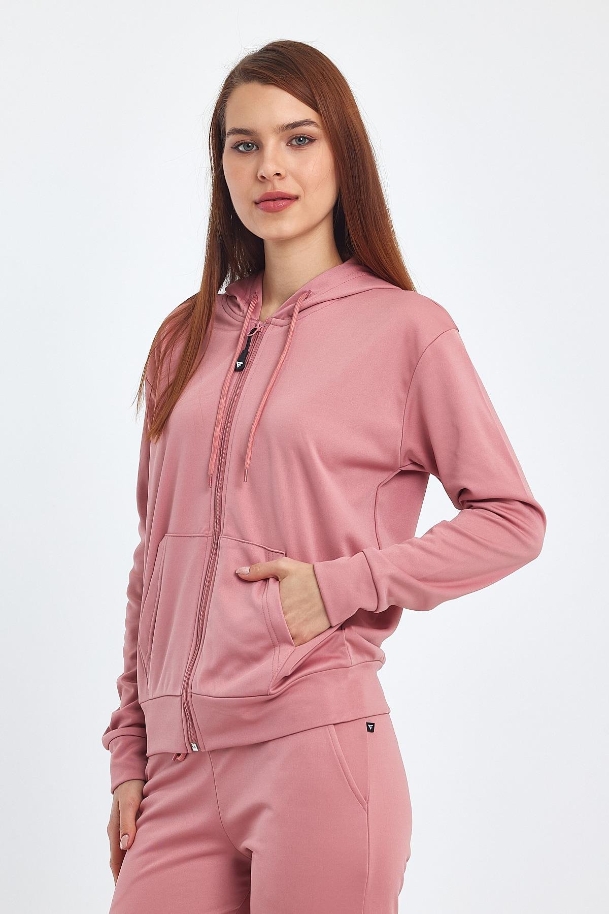 FİHA/5003-KADIN AKAT ŞARDONLU KAPŞ.FERMUARLI SWEAT - GÜL KURUSU