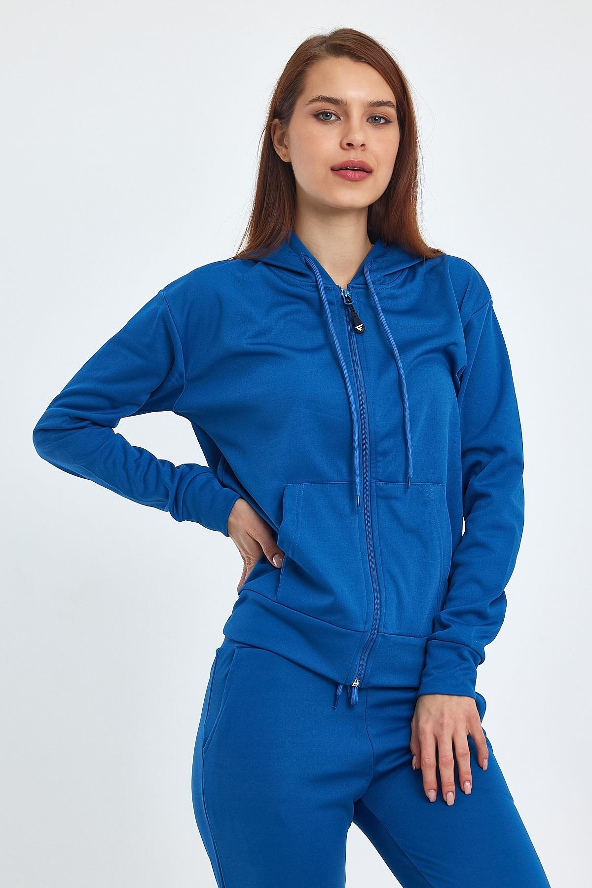 FİHA/5003-KADIN AKAT ŞARDONLU KAPŞ.FERMUARLI SWEAT - İNDİGO