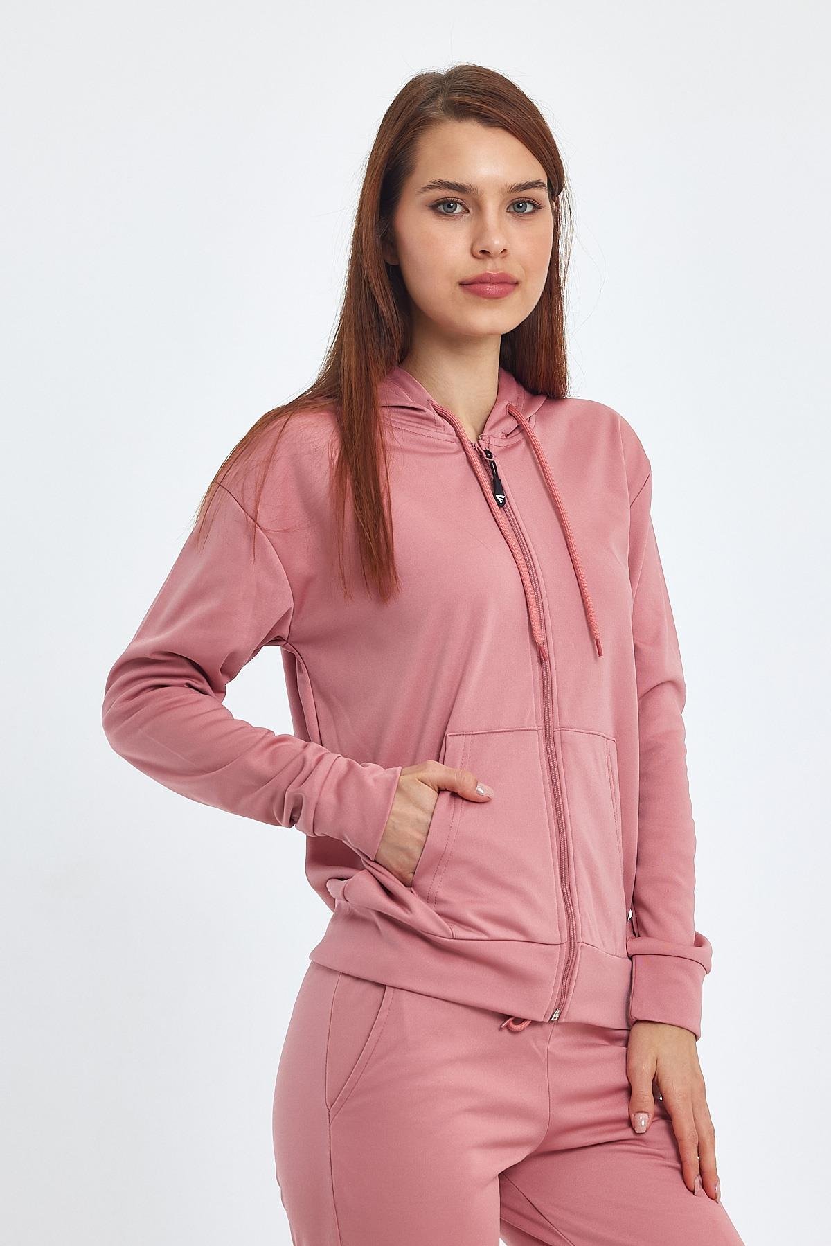 FİHA/5003-KADIN AKAT ŞARDONLU KAPŞ.FERMUARLI SWEAT - GÜL KURUSU
