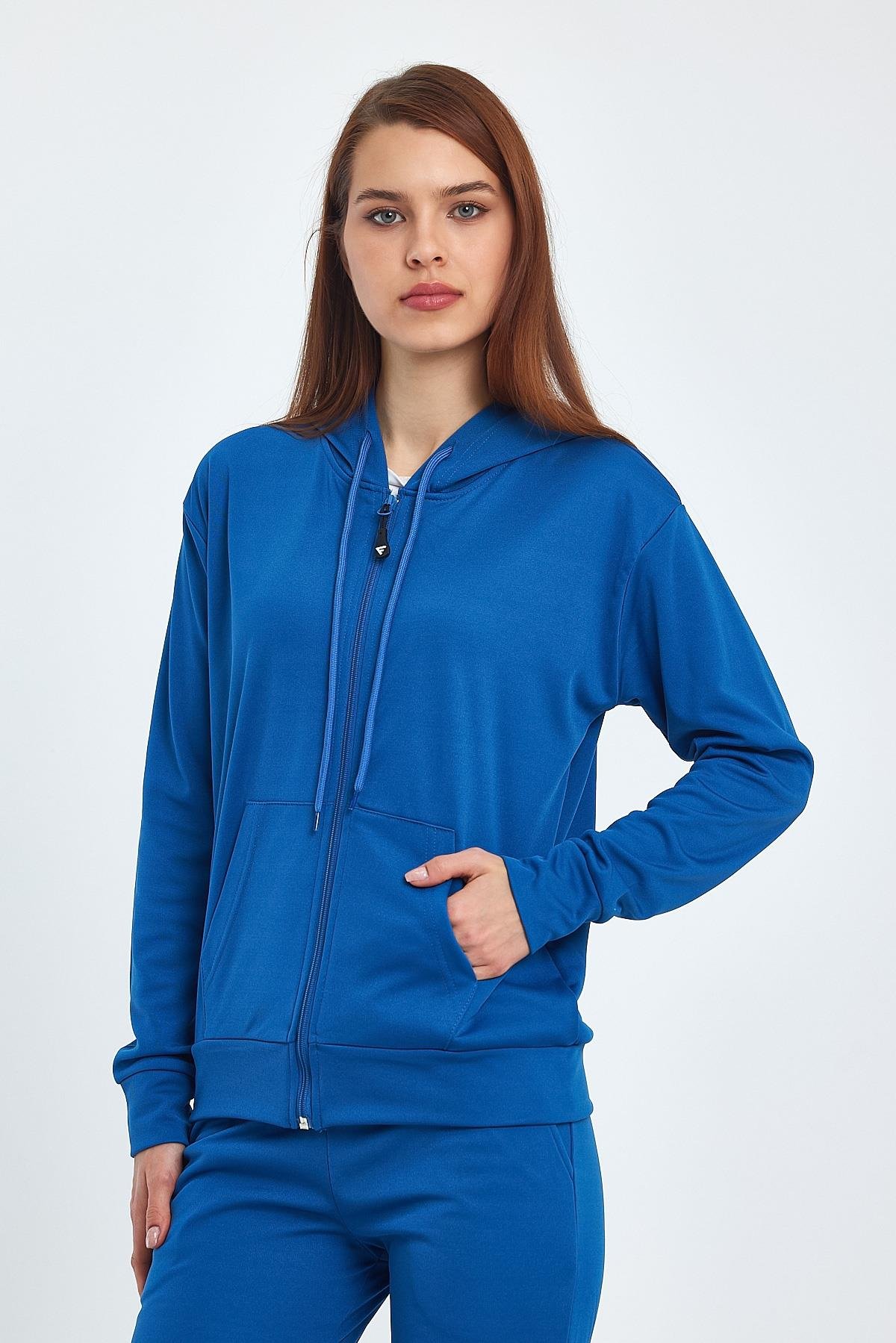 FİHA/5003-KADIN AKAT ŞARDONLU KAPŞ.FERMUARLI SWEAT - İNDİGO