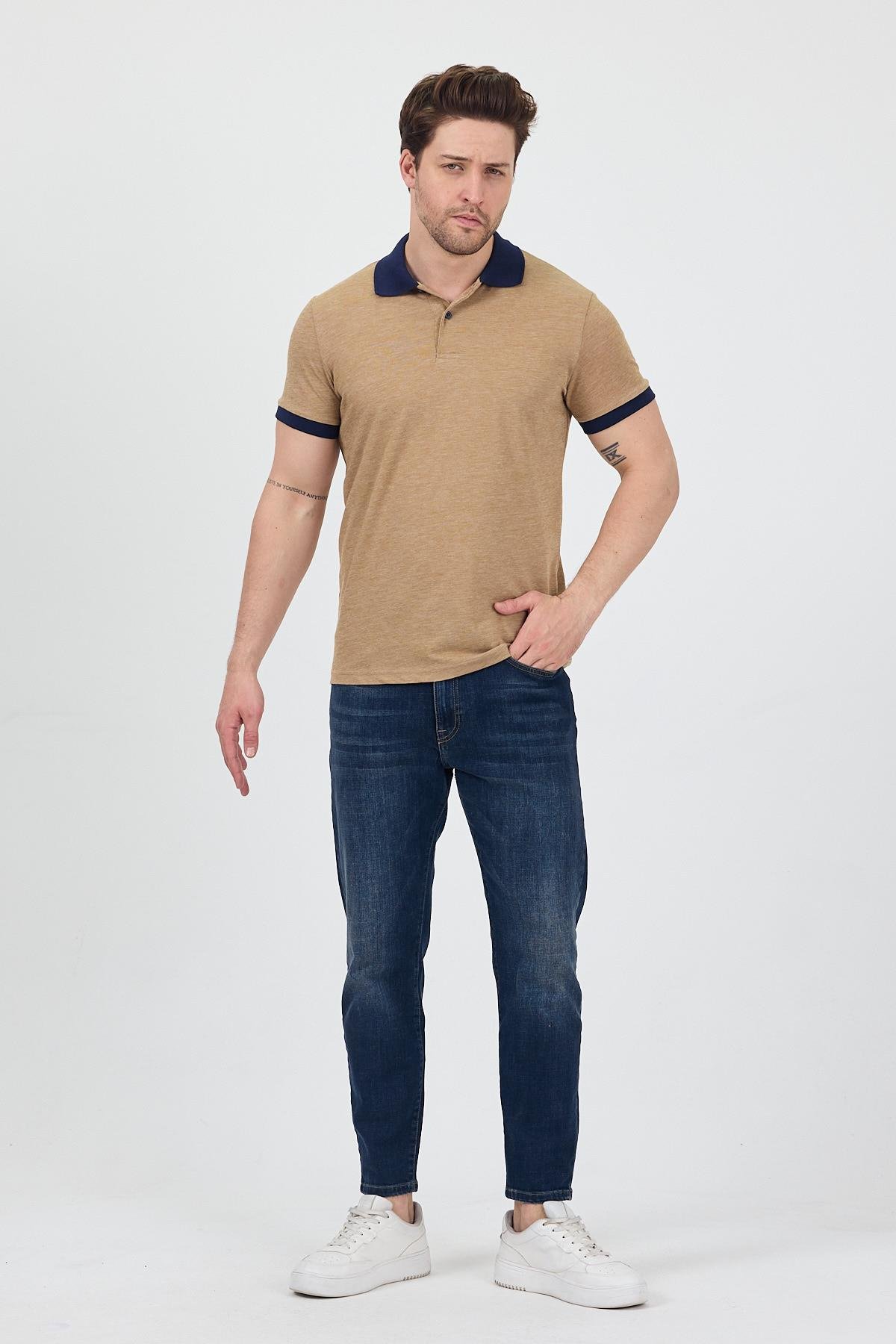 FİHA/7020-ERKEK GARNİ YAKALI POLO TSHIRT - KAHVE KIRÇILLI