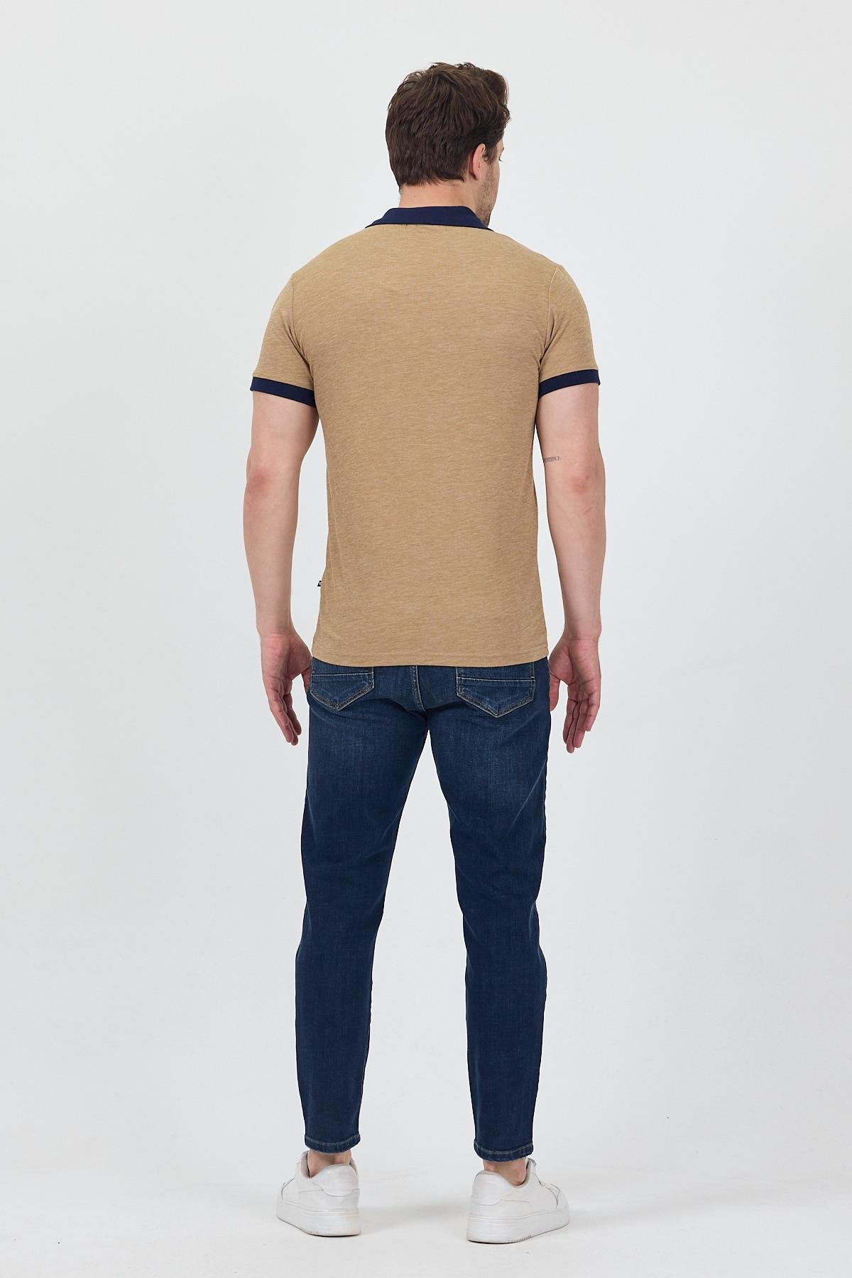 FİHA/7020-ERKEK GARNİ YAKALI POLO TSHIRT - KAHVE KIRÇILLI