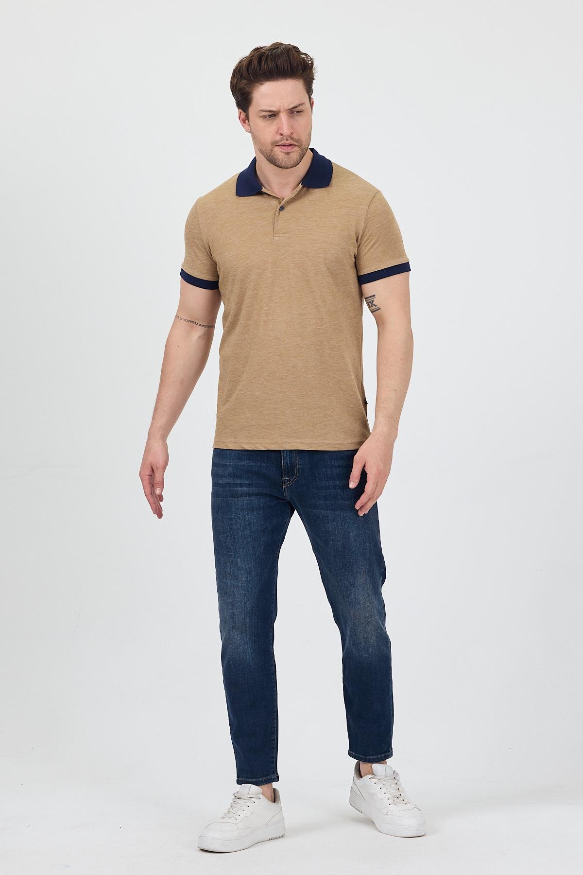 FİHA/7020-ERKEK GARNİ YAKALI POLO TSHIRT - KAHVE KIRÇILLI