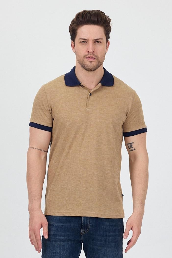 FİHA/7020-ERKEK GARNİ YAKALI POLO TSHIRT - KAHVE KIRÇILLI