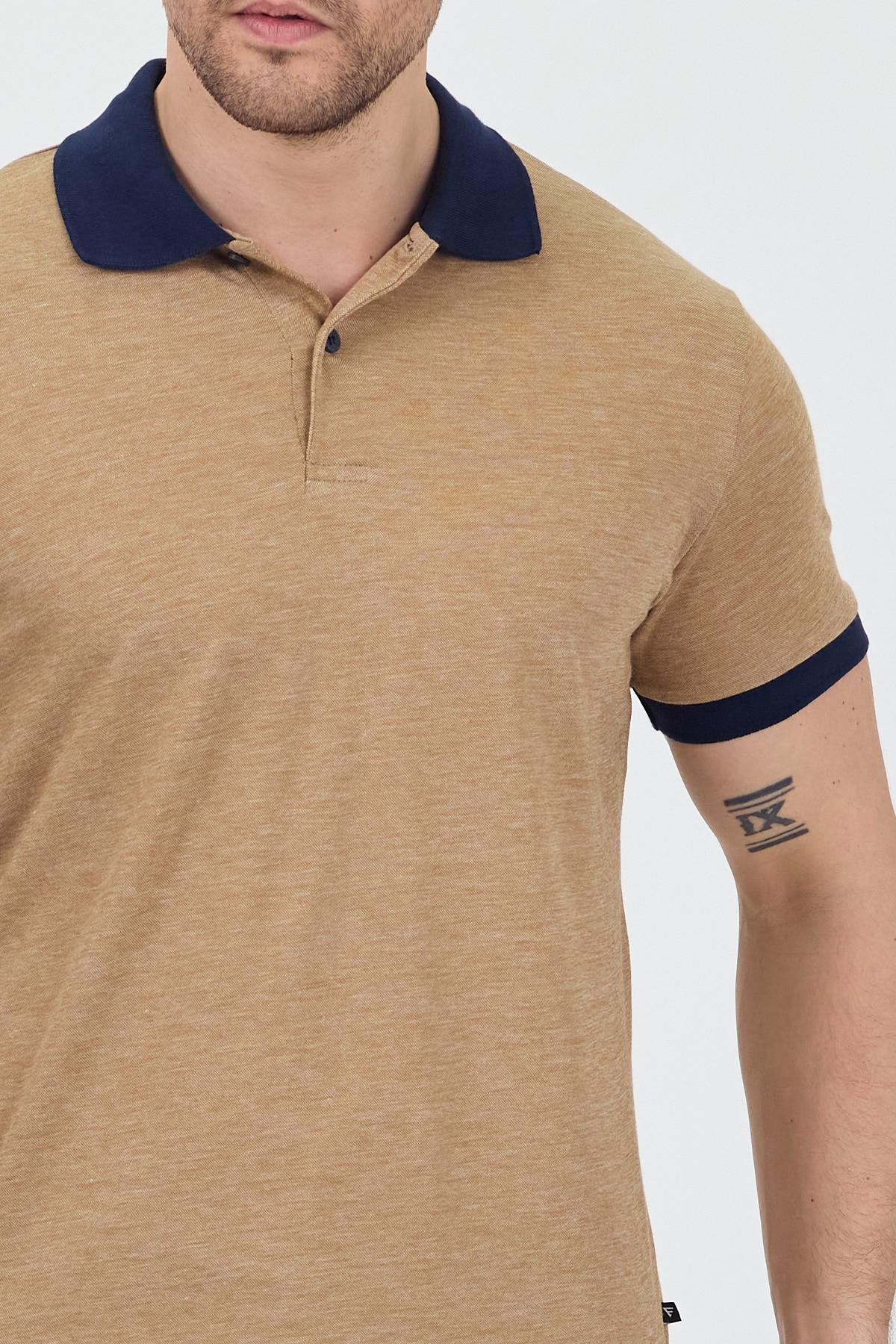 FİHA/7020-ERKEK GARNİ YAKALI POLO TSHIRT - KAHVE KIRÇILLI
