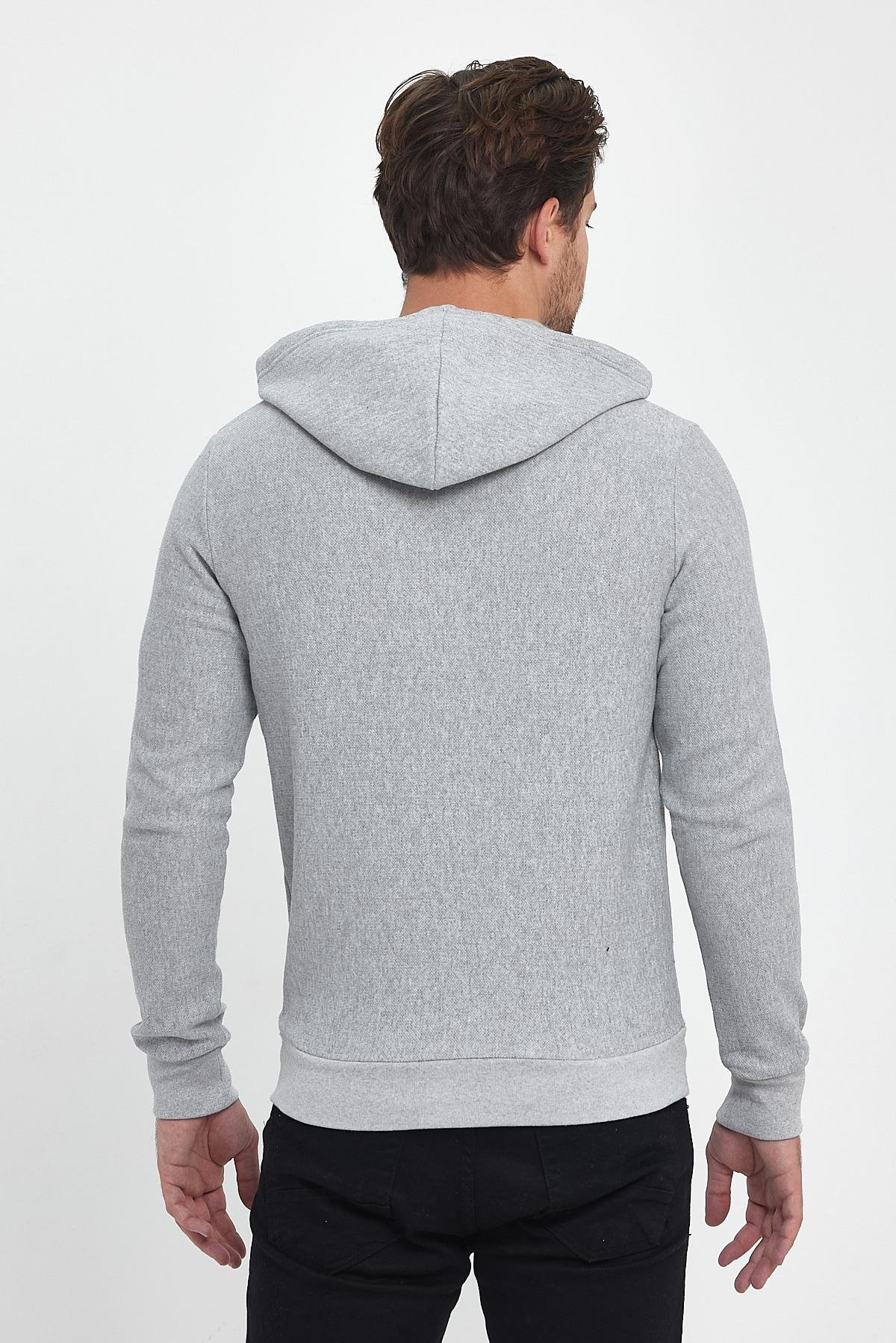 FİHA/8861-ERKEK FERMUARLI KAPŞONLU ŞARDONLU SWEAT - GRİ