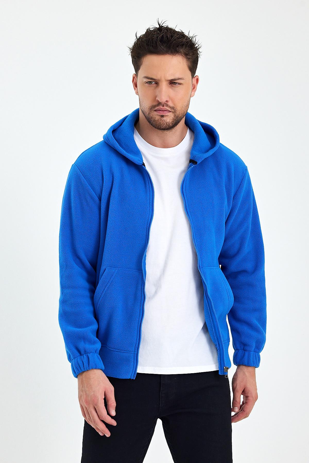 FİHA/8967-ERKEK POLAR FERMUARLI KOLU LASTIKLI SWEAT - MAVİ