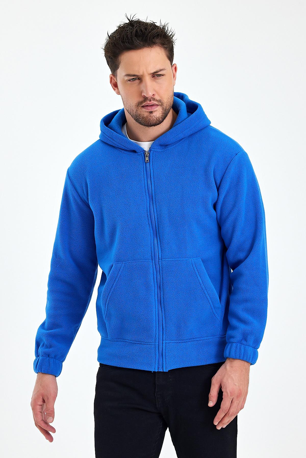 FİHA/8967-ERKEK POLAR FERMUARLI KOLU LASTIKLI SWEAT - MAVİ