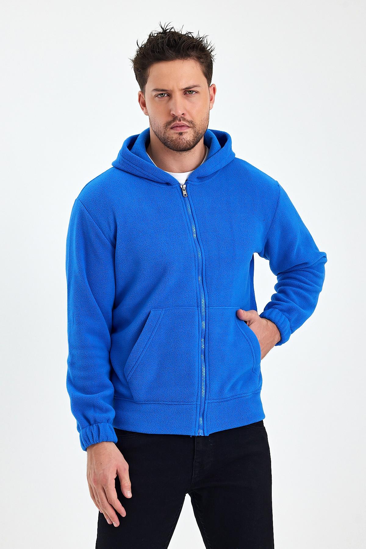 FİHA/8967-ERKEK POLAR FERMUARLI KOLU LASTIKLI SWEAT - MAVİ