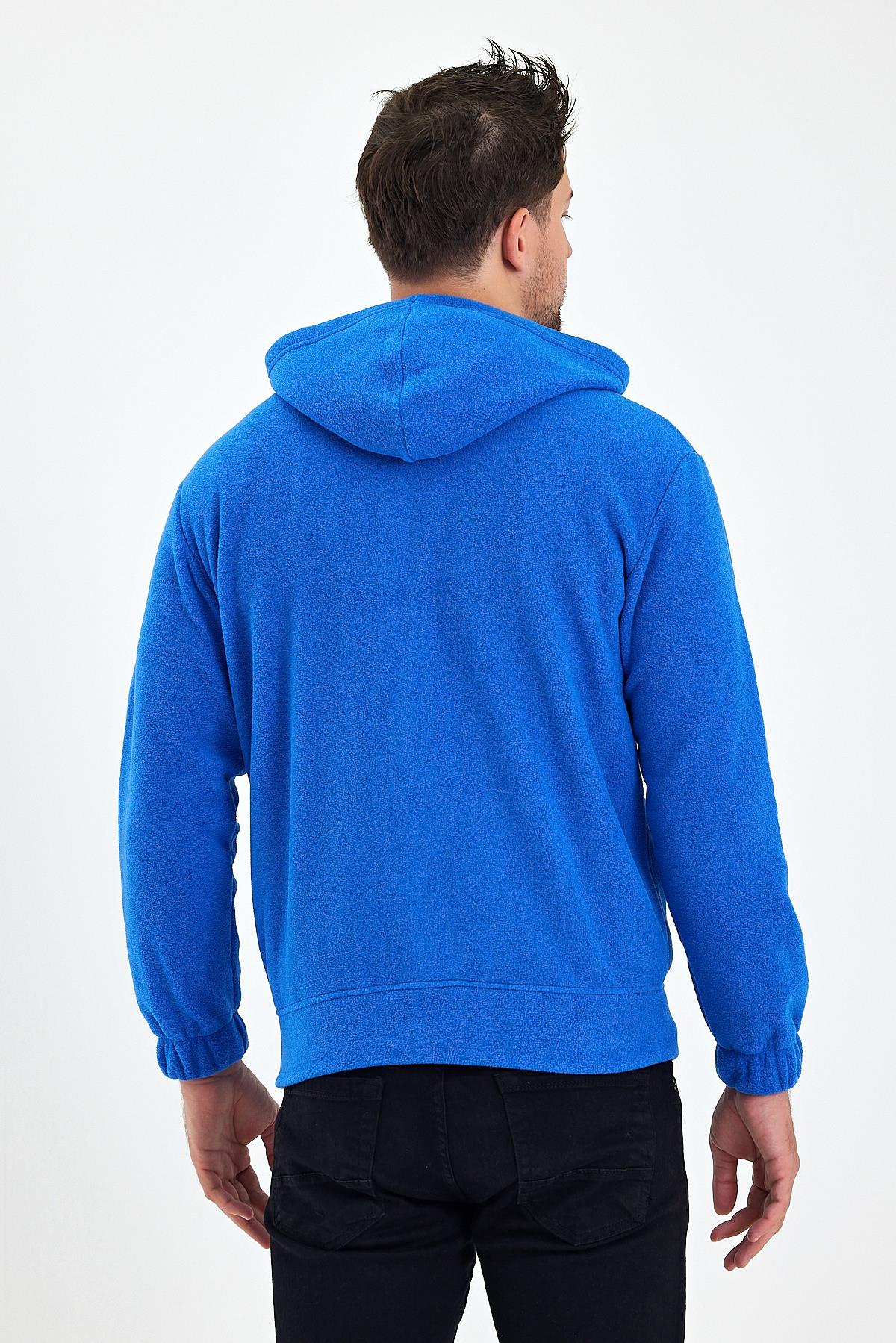 FİHA/8967-ERKEK POLAR FERMUARLI KOLU LASTIKLI SWEAT - MAVİ