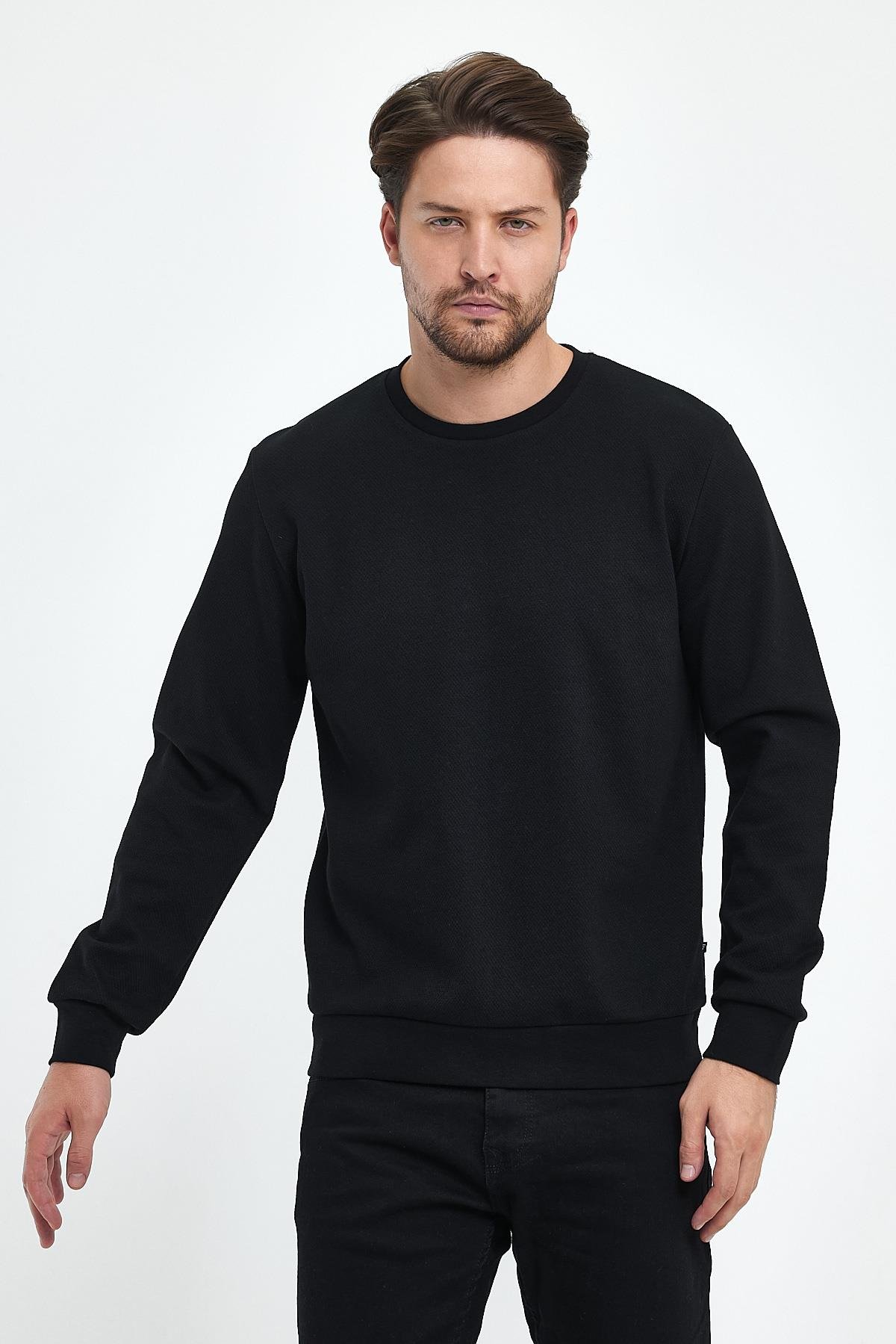 FİHA/9014-ERKEK YAGMUR DESEN SIFIR YAKA SWEAT - SİYAH