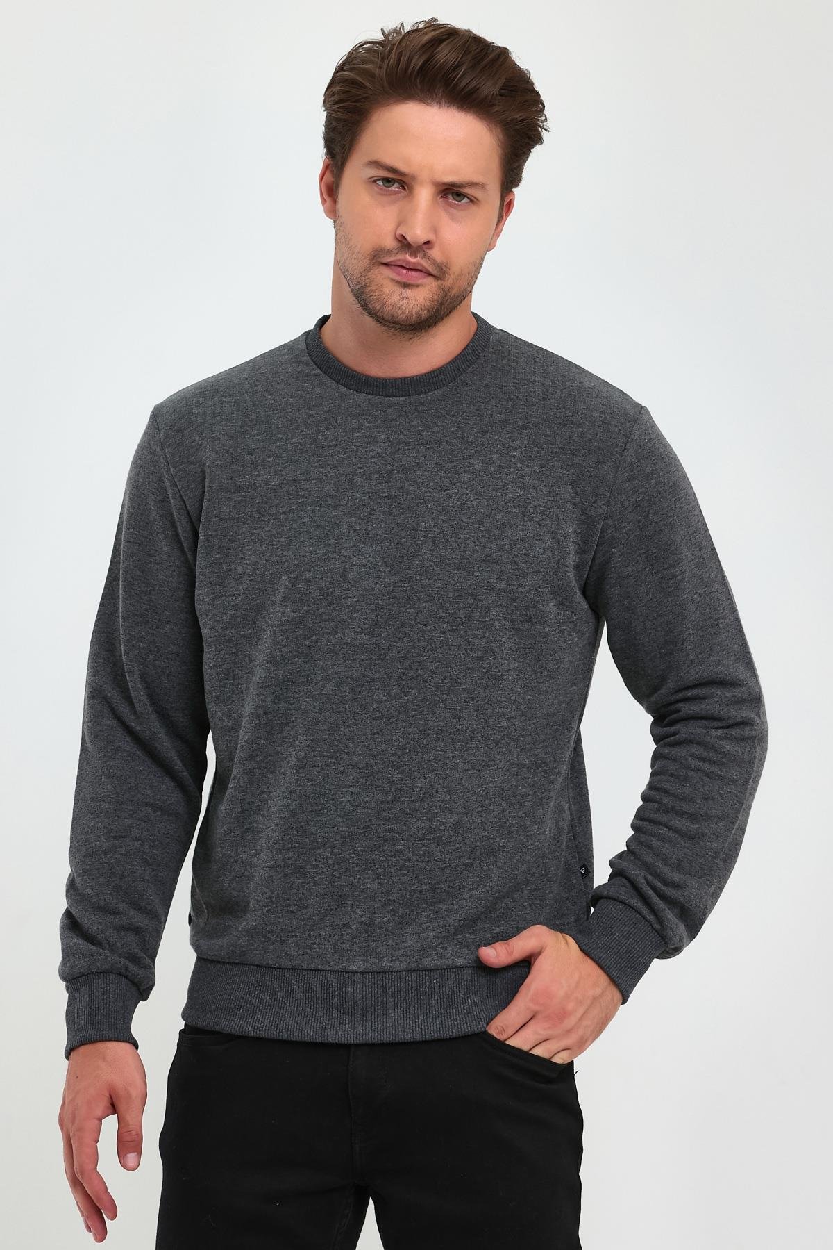 FİHA/9029-ERKEK SIFIR YAKA 3 İPLİK ŞARDONSUZ SWEAT - ANTRASİT