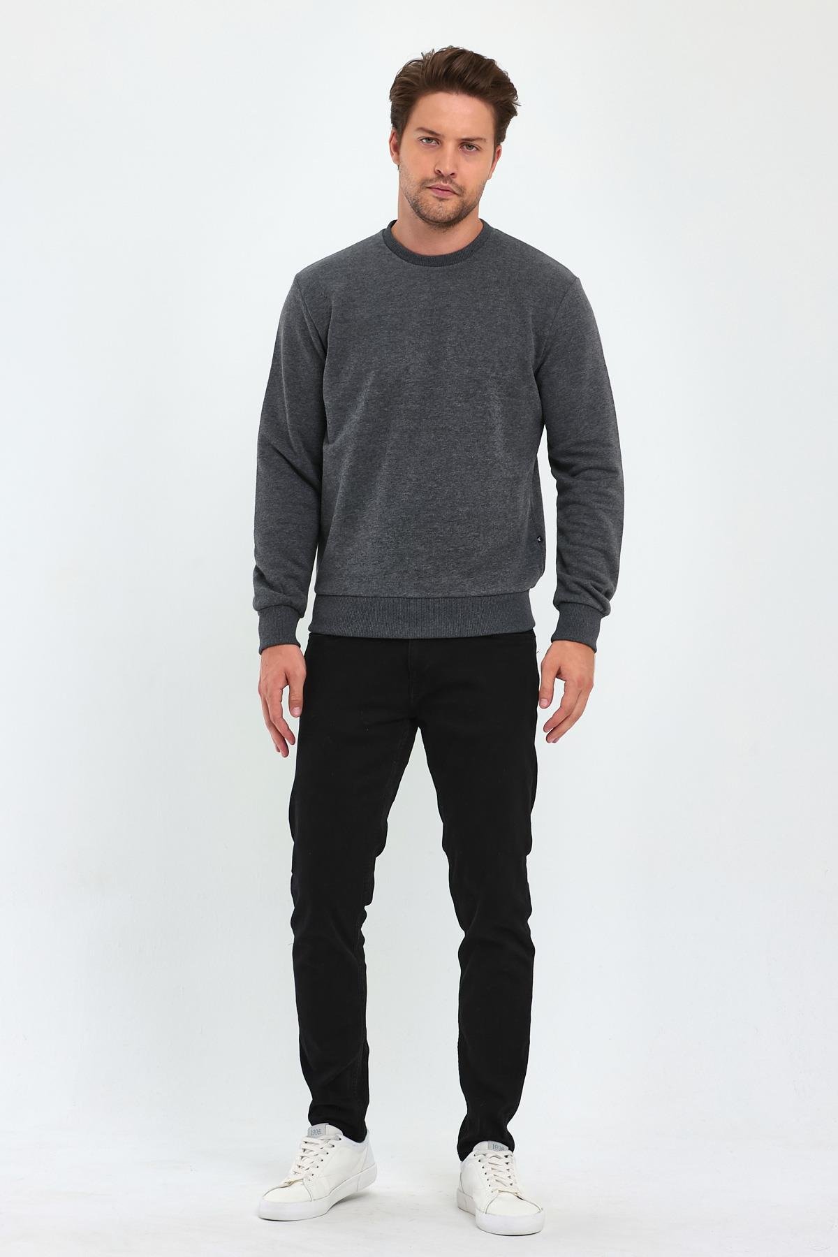 FİHA/9029-ERKEK SIFIR YAKA 3 İPLİK ŞARDONSUZ SWEAT - ANTRASİT