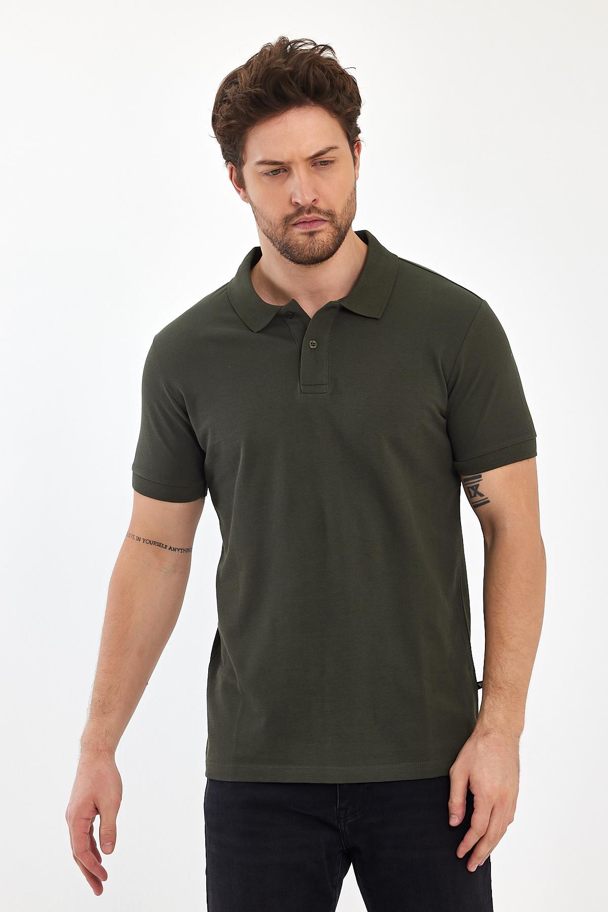 FİHA/9031-ERKEK COMPACT PENYE POLO YAKA T-SHIRT - HAKİ