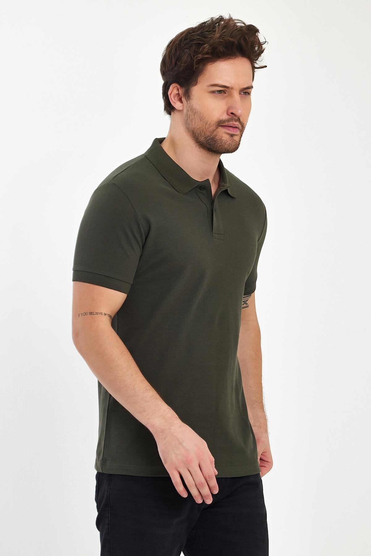 FİHA/9031-ERKEK COMPACT PENYE POLO YAKA T-SHIRT - HAKİ
