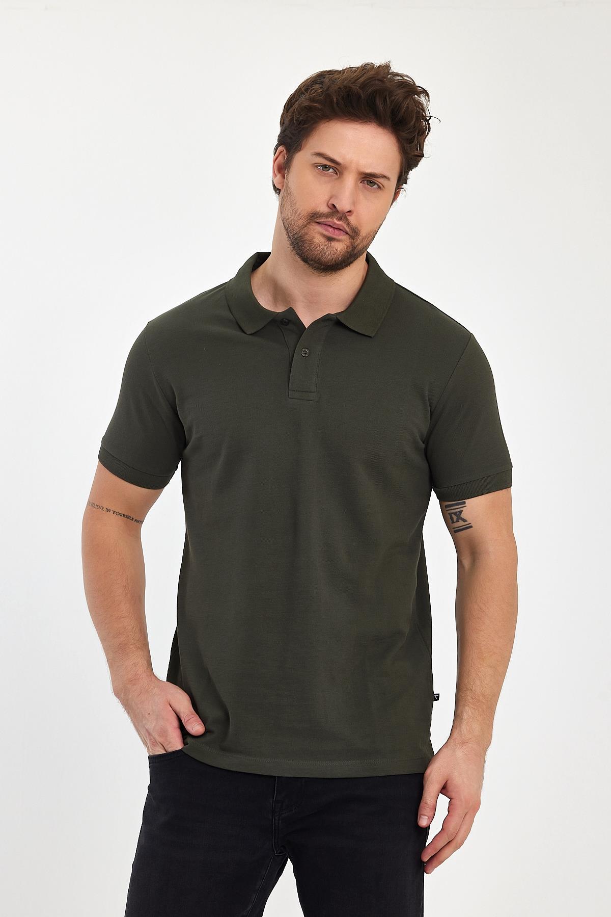 FİHA/9031-ERKEK COMPACT PENYE POLO YAKA T-SHIRT - HAKİ