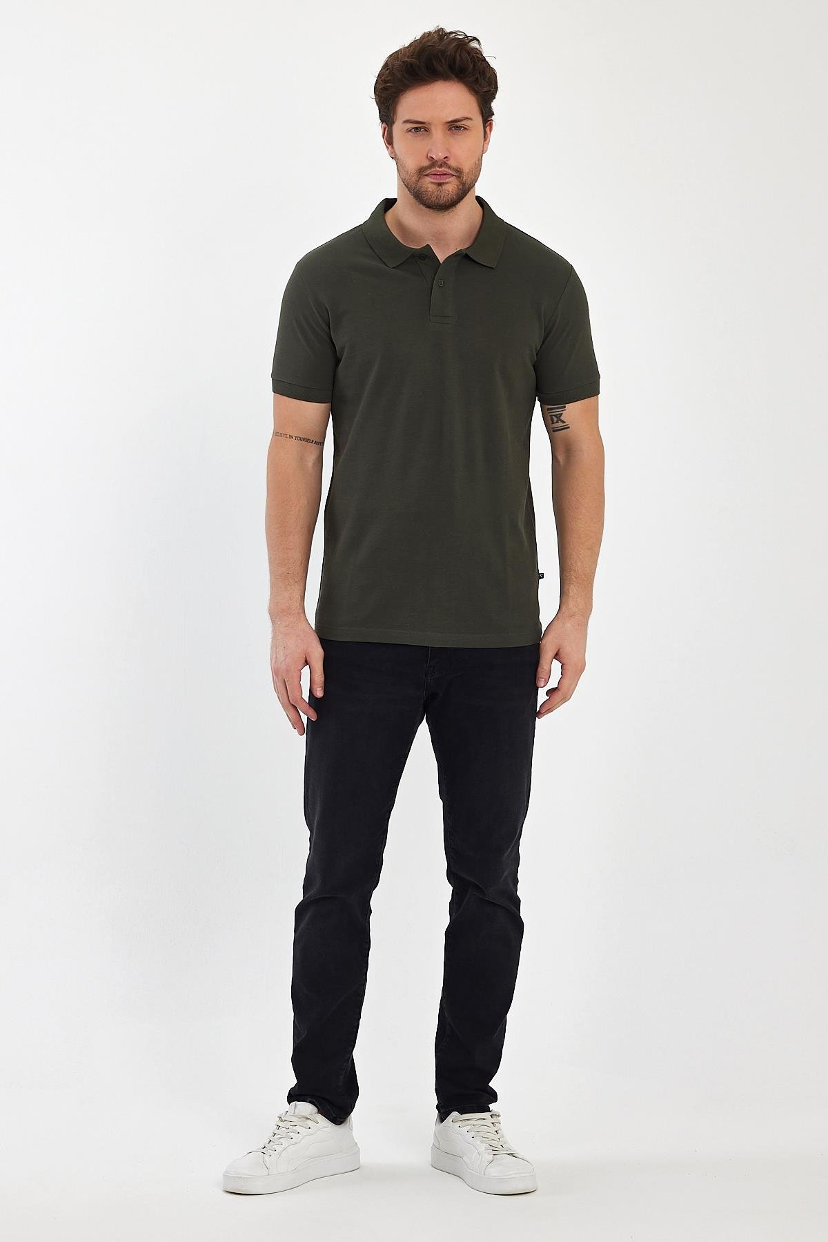 FİHA/9031-ERKEK COMPACT PENYE POLO YAKA T-SHIRT - HAKİ