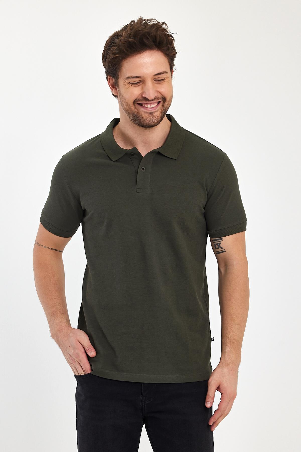FİHA/9031-ERKEK COMPACT PENYE POLO YAKA T-SHIRT - HAKİ