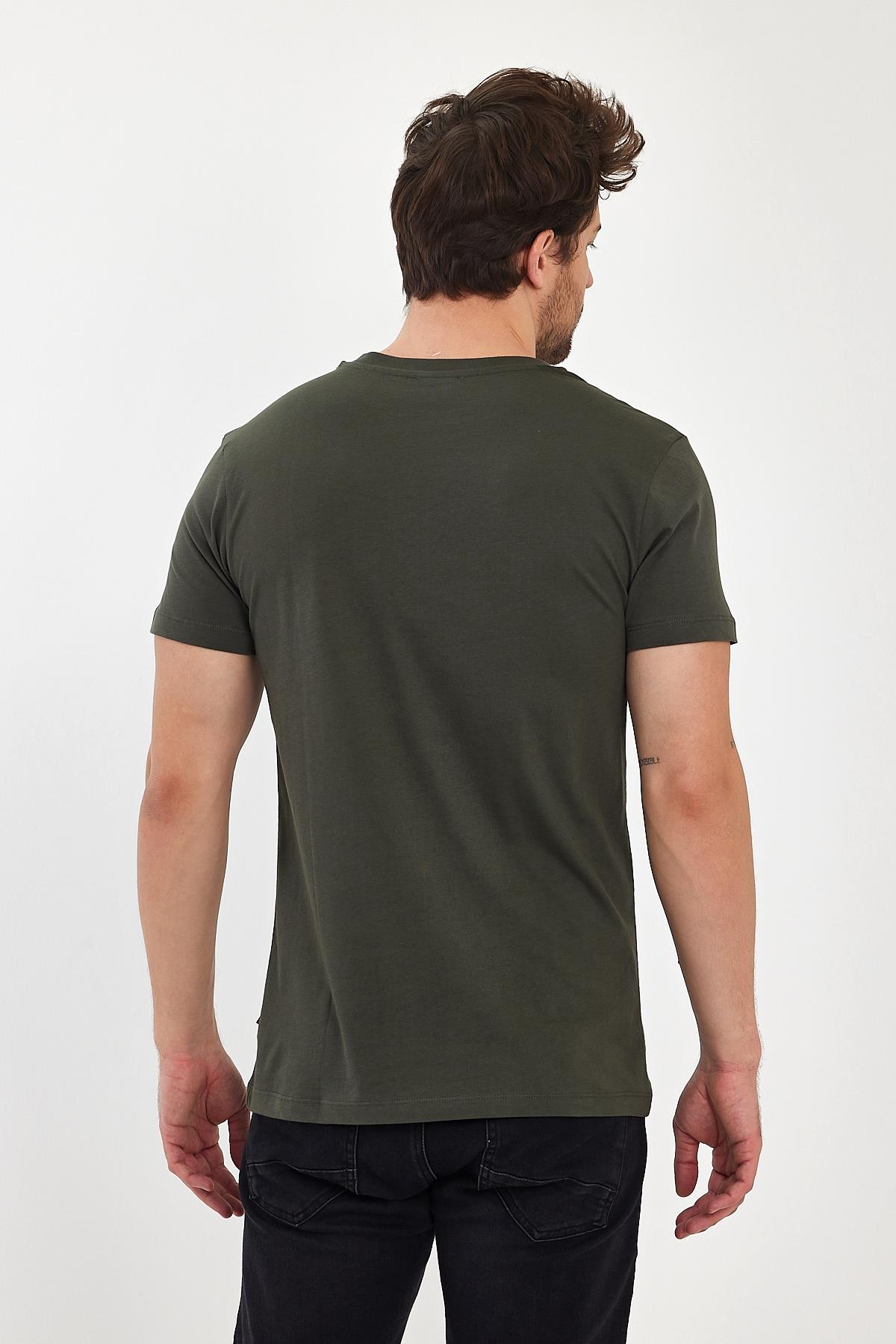 FİHA/9035-ERKEK COMPACT PENYE V YAKA T-SHIRT - HAKİ