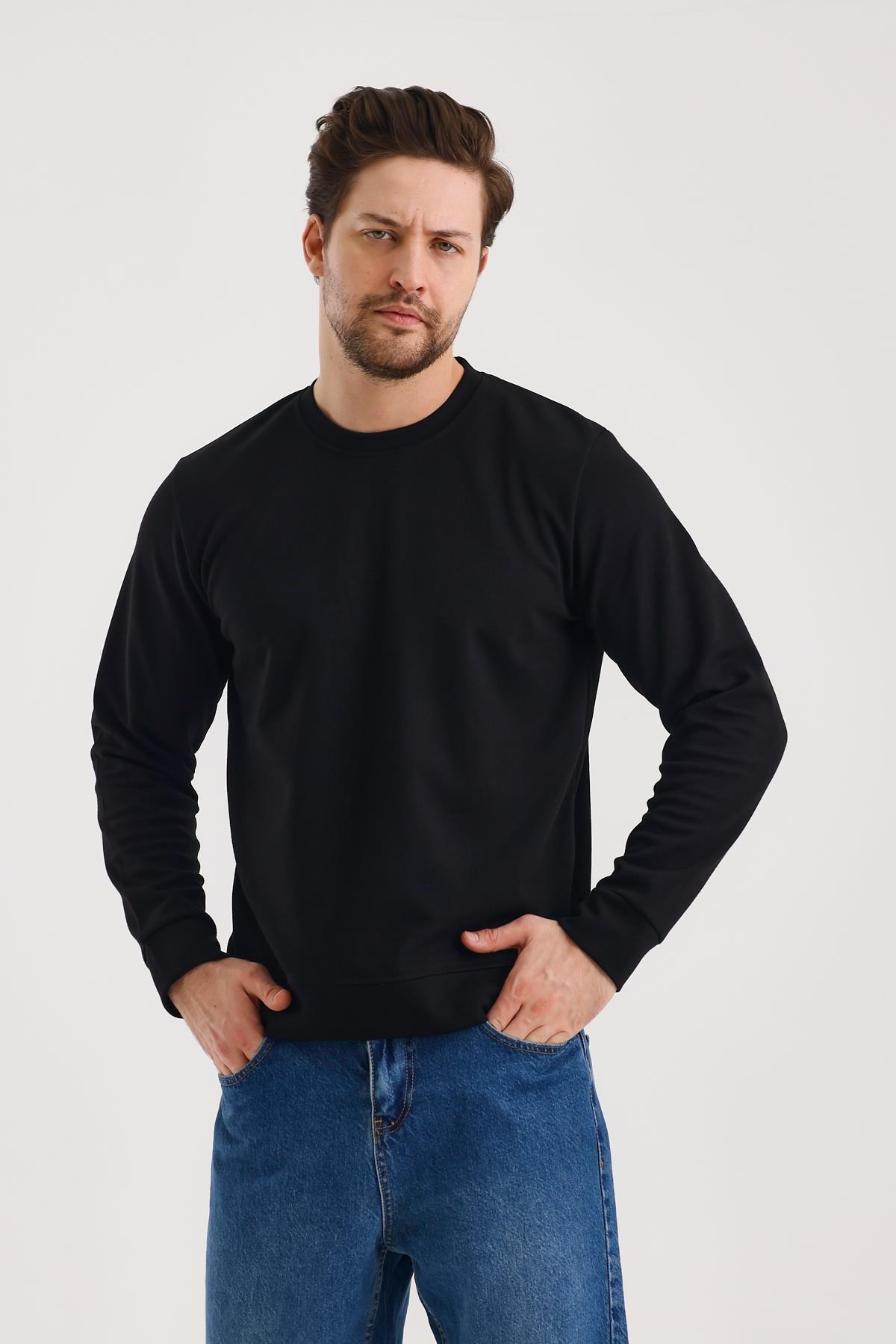 FİHA/9107-UNISEX SIFIR YAKA SWEAT - SİYAH