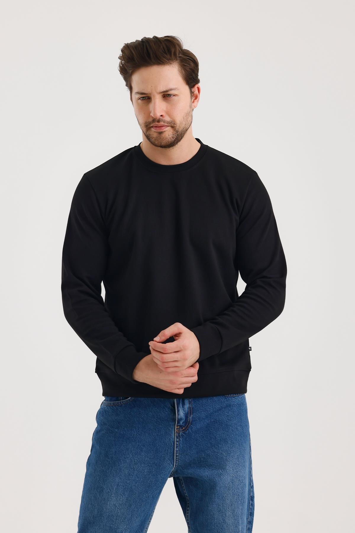 FİHA/9107-UNISEX SIFIR YAKA SWEAT - SİYAH