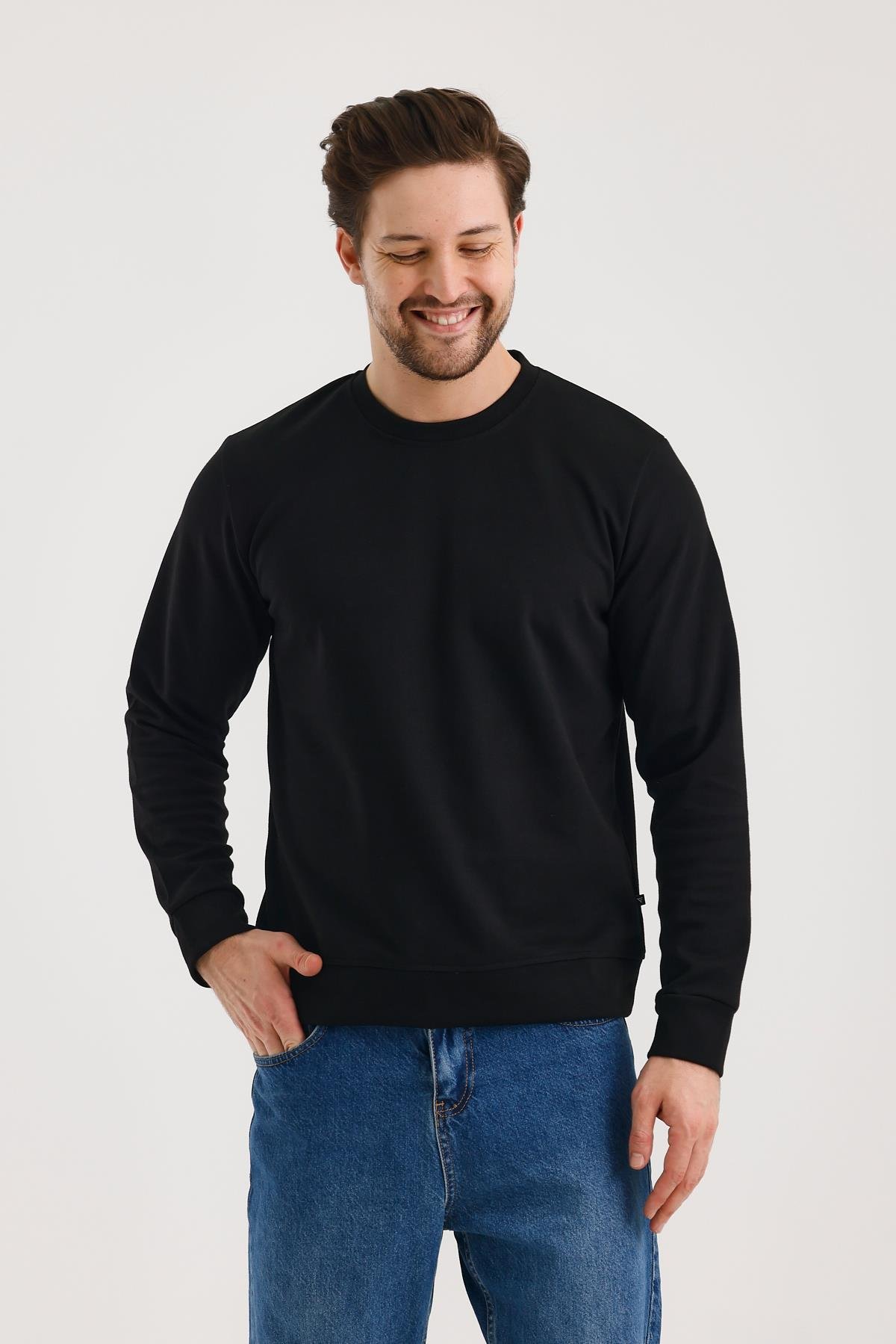 FİHA/9107-UNISEX SIFIR YAKA SWEAT - SİYAH