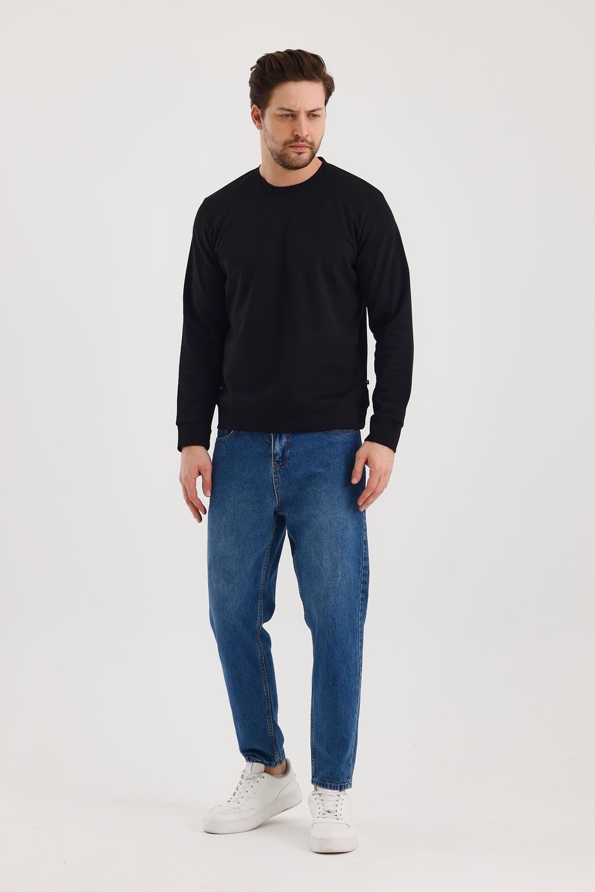 FİHA/9107-UNISEX SIFIR YAKA SWEAT - SİYAH