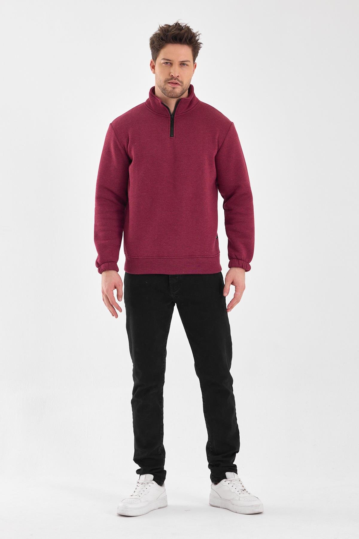FİHA/9116-ERKEK DİK YAKA YARIM FERMUARLI SWEAT - BORDO