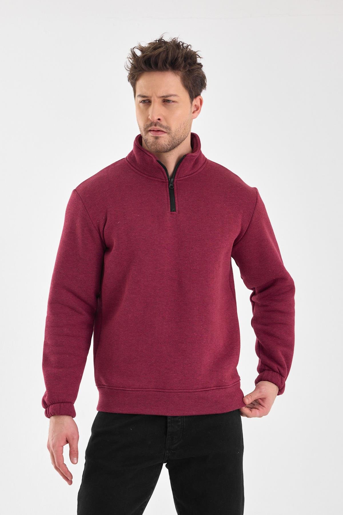 FİHA/9116-ERKEK DİK YAKA YARIM FERMUARLI SWEAT - BORDO